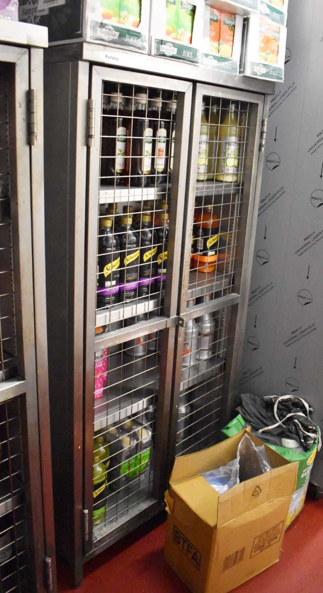 1 x Stainless Steel Security Drinks Cabinet With Caged Doors and Four Shelves - H160 x W80 x D40 cms - Image 3 of 4