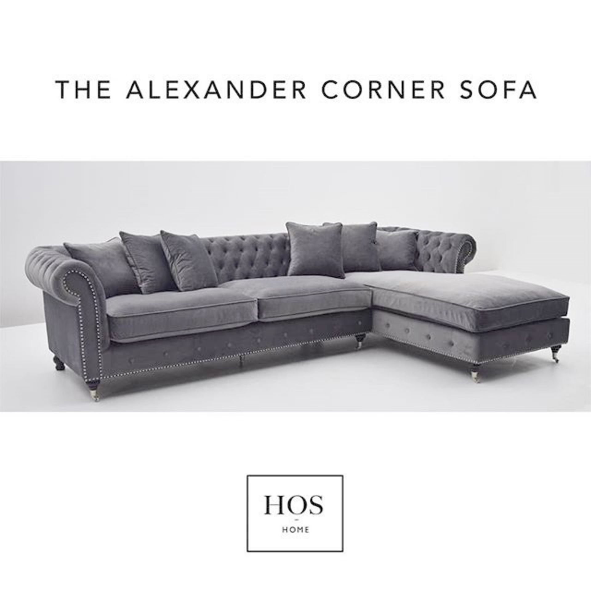 1 x HOUSE OF SPARKLES 'Alexander' Right-handed Luxury Corner Sofa - Richly Upholstered In Light Grey