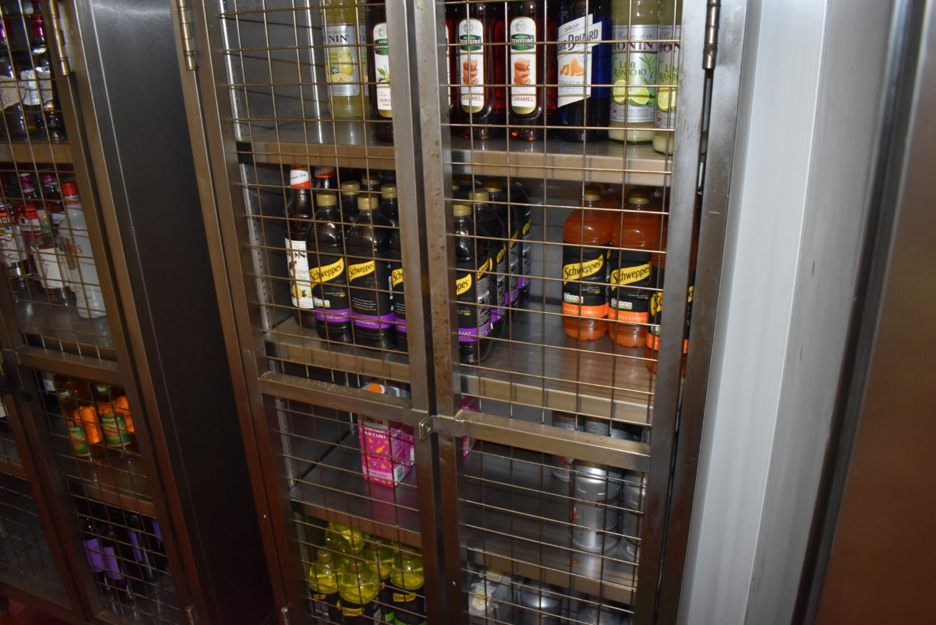 1 x Stainless Steel Security Drinks Cabinet With Caged Doors and Four Shelves - H160 x W80 x D40 cms - Image 4 of 4