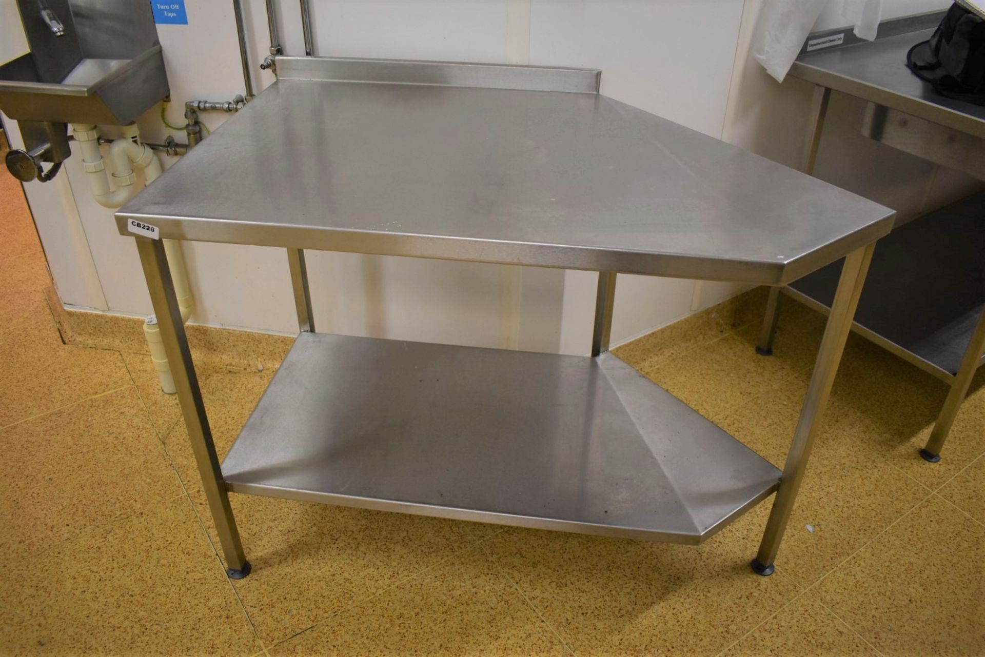 1 x Stainless Steel Corner Prep Table With Upstand and Undershelf - H86 x W109 x D70 cms - CL455 -