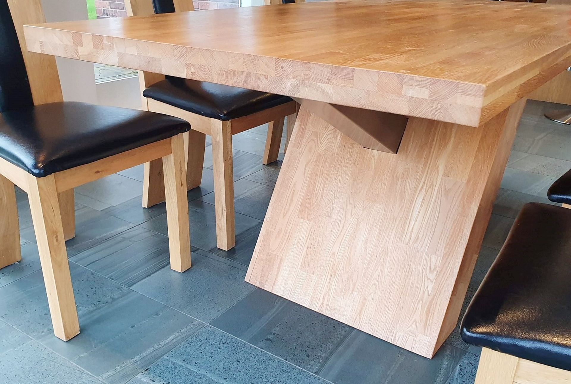1 x Solid Oak 1.8 Metre Dining Table With 6 x High Back Dining Chairs - Pre-owned In Great Condition - Image 2 of 12