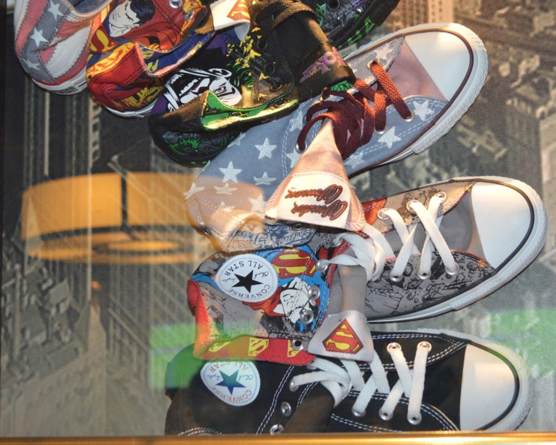 1 x Americana Wall Mounted Illuminated Display Case - NOVELTY CONVERSE SHOES - Includes Various - Image 3 of 6