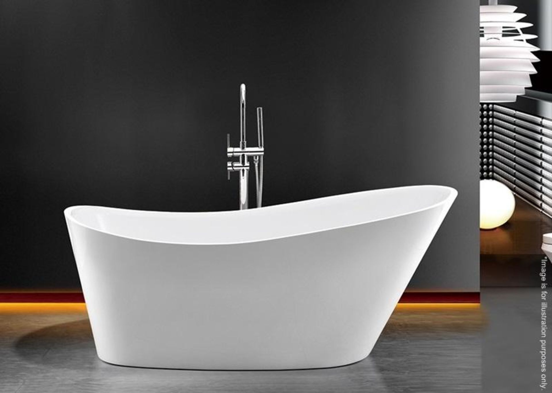 1 x Curved Freestanding Acrylic Rectangular Soaking Bath Tub - Dimensions: 73x170x72cm - Brand New &