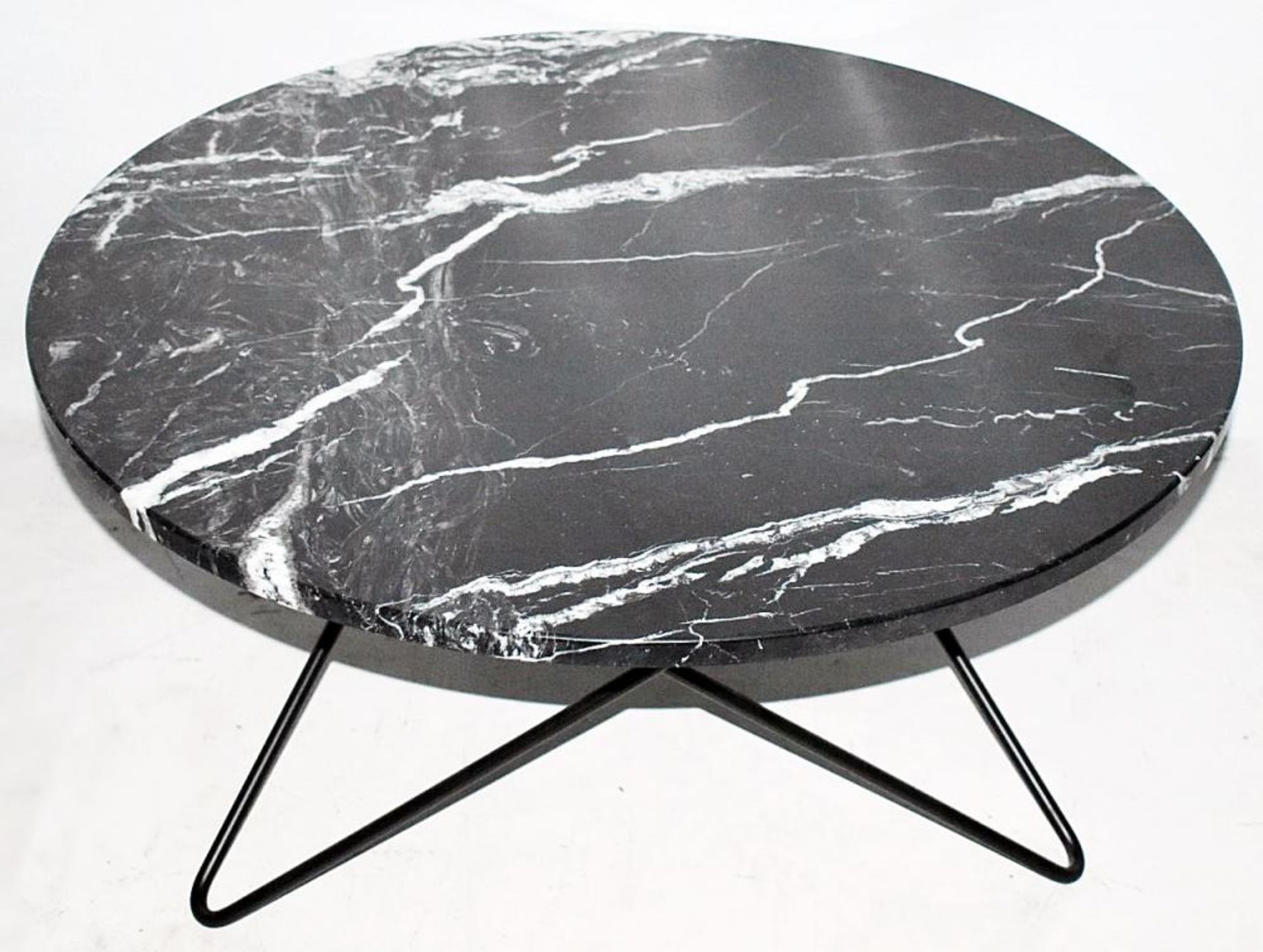 1 x OX DENMARQ 'O' 80cm Black Marquina Marble Topped Designer Table With a Black Steel Base - Recent - Bild 2 aus 4