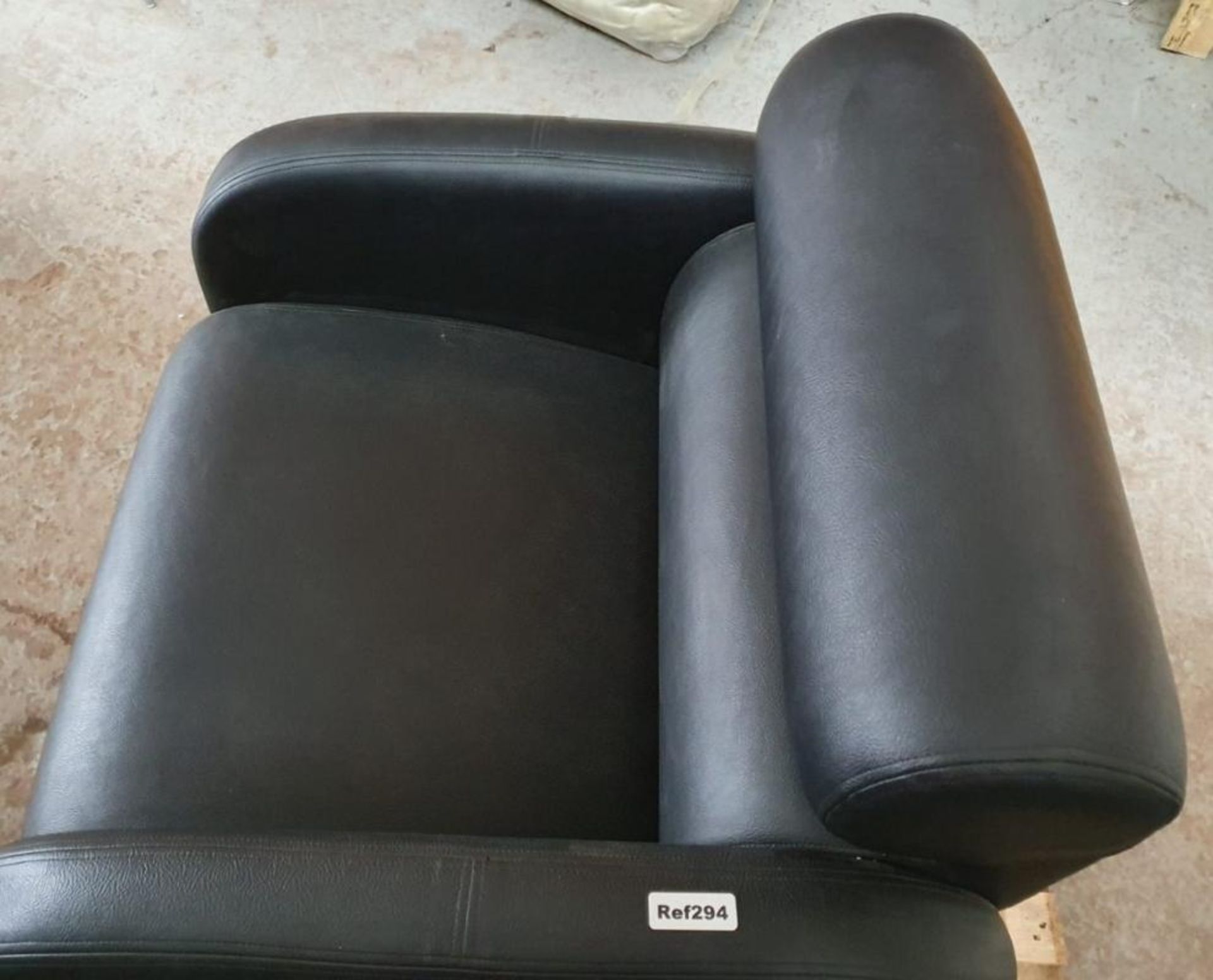 1 x Curved Armchair In Faux Black Leather - Preowned - £1 Start, No Reserve - Ref: 294 / WH1 - CL011 - Image 6 of 7