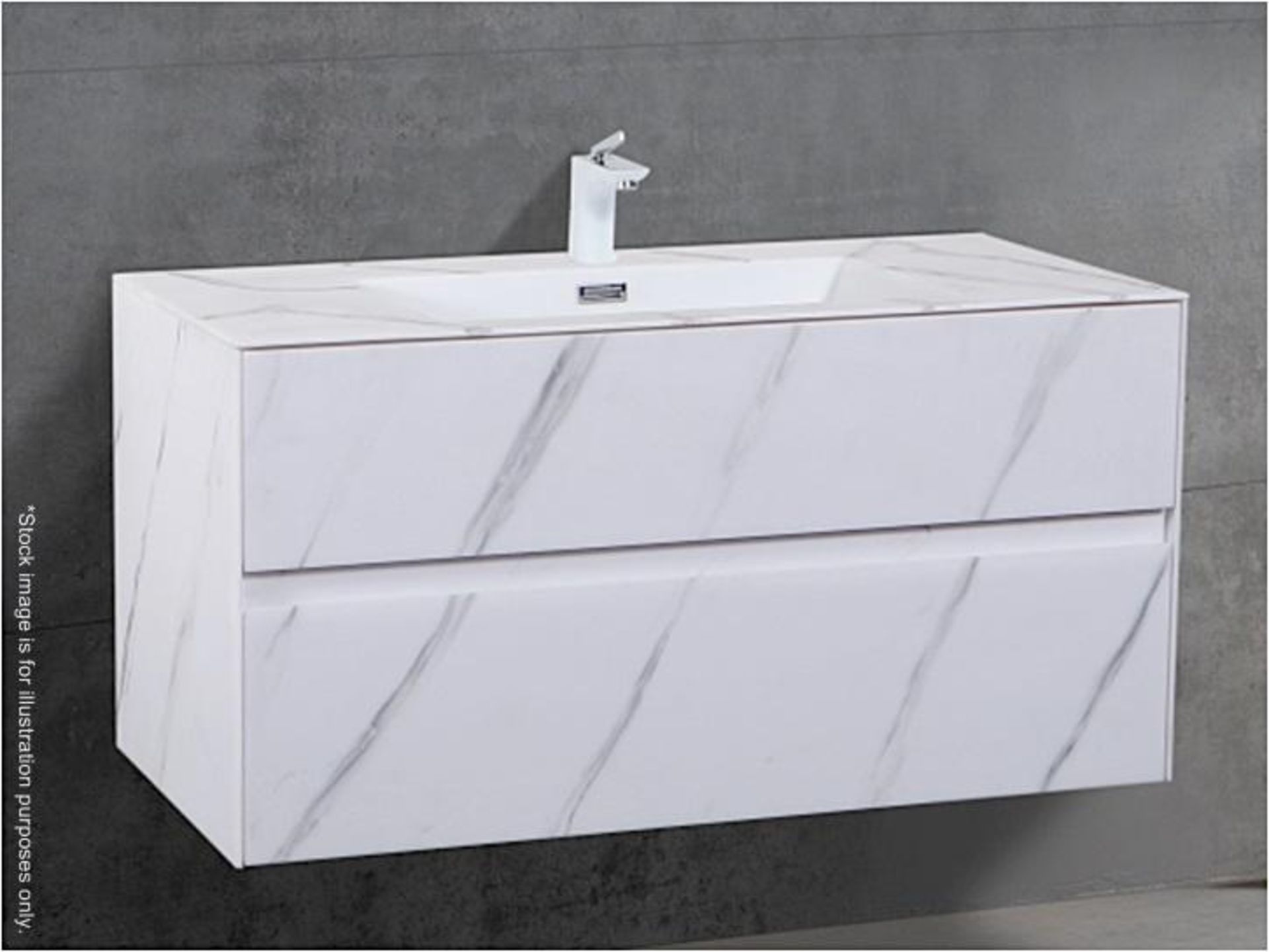 1 x Unique One-Of-A-Kind Scratch Resistant Wall Hung Basin And Cabinet - Dimensions: 100x48x50cm - Image 2 of 2