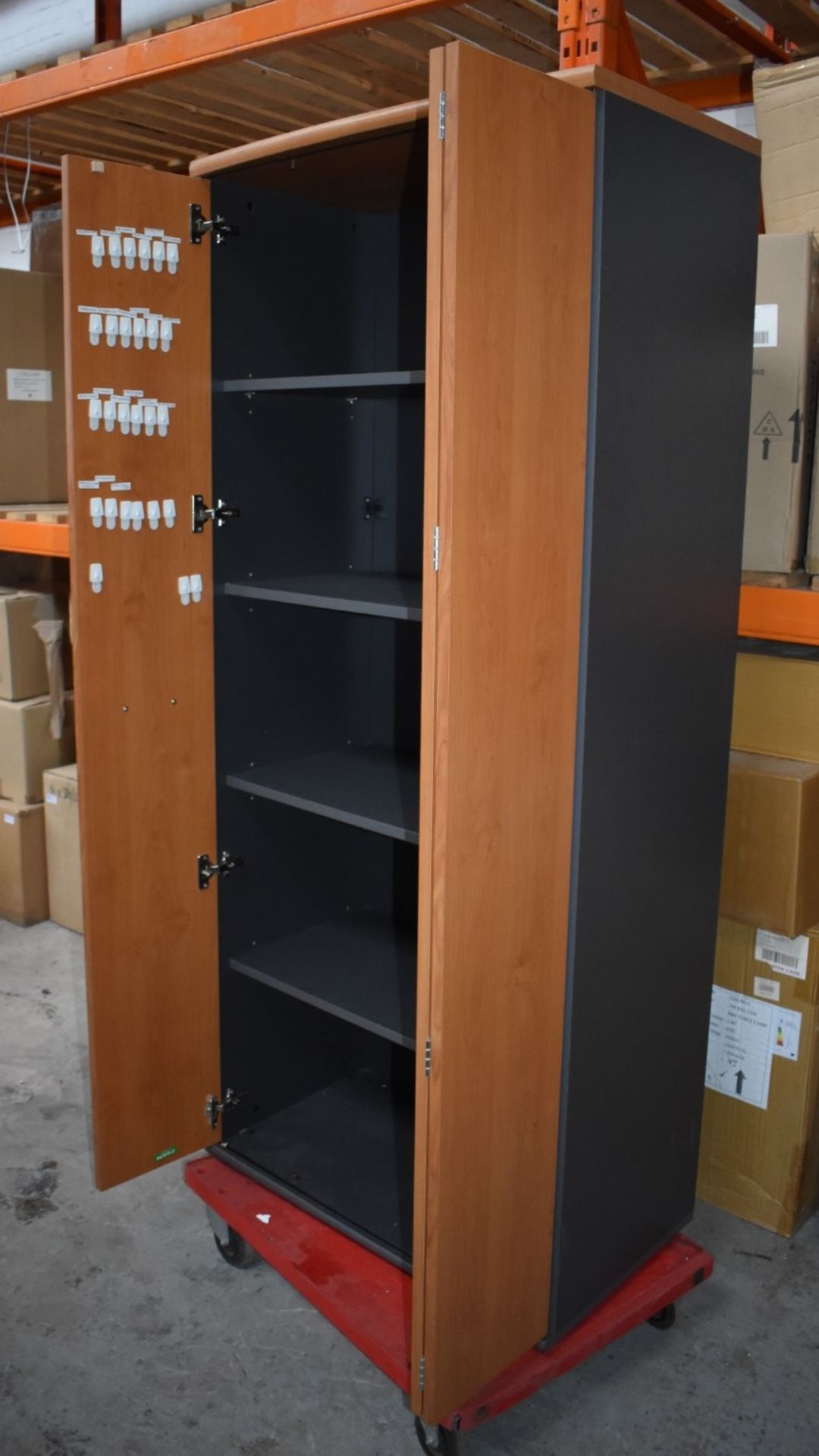 1 x Upright Office Storage Cabinet With Folding Cherry Wood Doors - H183 x W80 cms - CL011 - Ref - Image 3 of 3