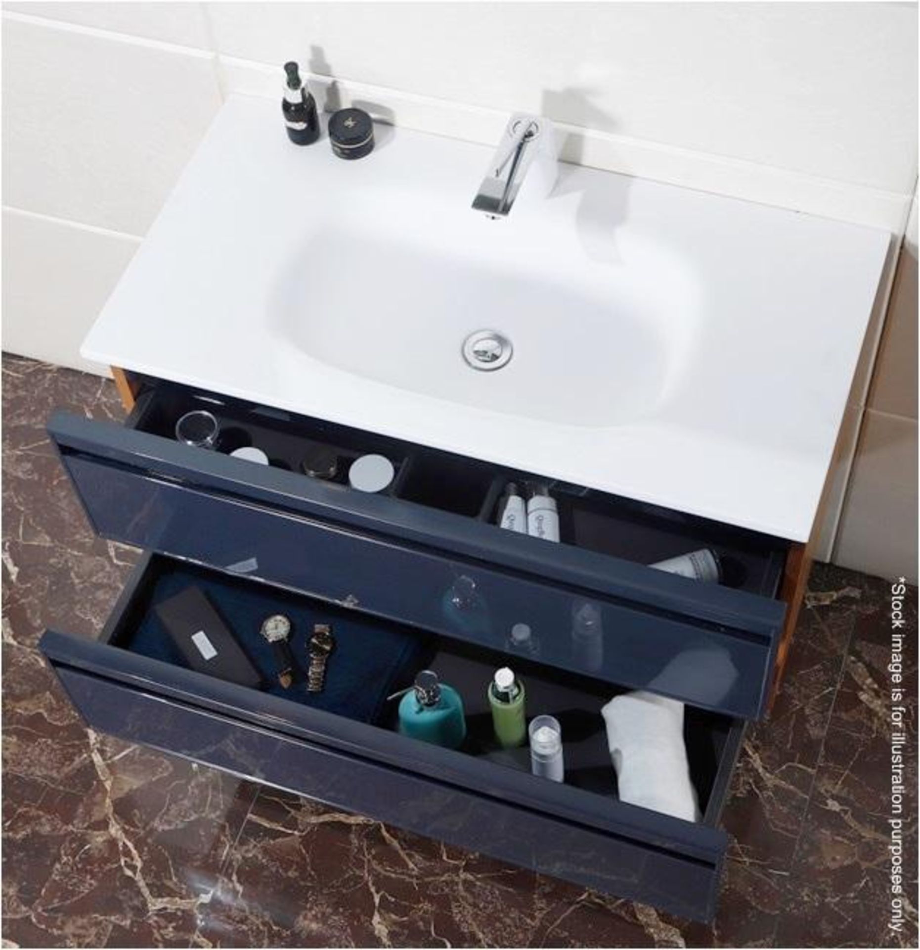 1 x Quartz Stone Topped Wall Hung Bathroom Vanity Unit With A Stone Resin Basin And Soft Close Drawe - Image 2 of 2