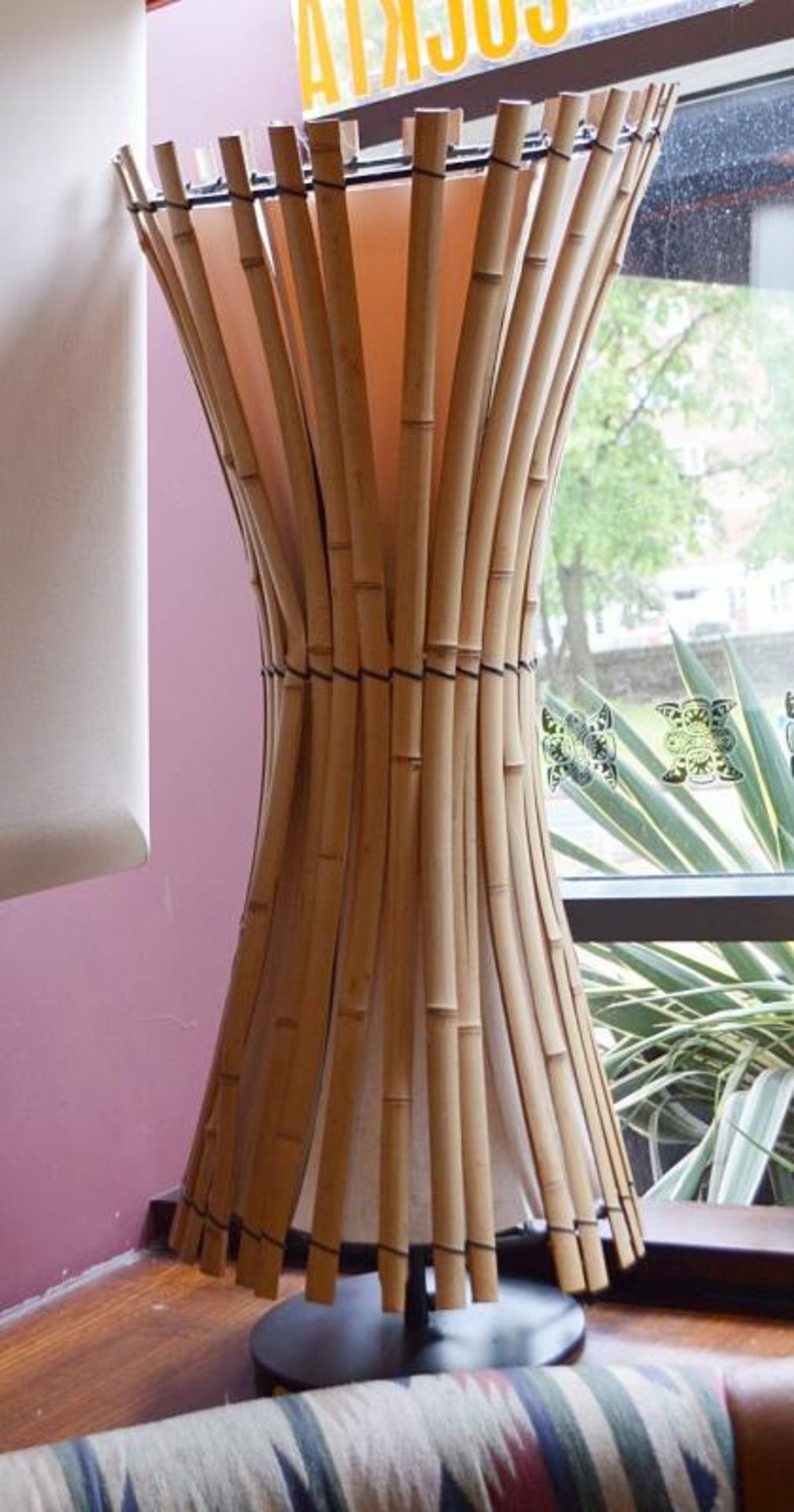 A Pair Of Large Bamboo Cane Tall Freestanding Lamps - Dimensions: Height 92cm, Diameter 40cm - CL367