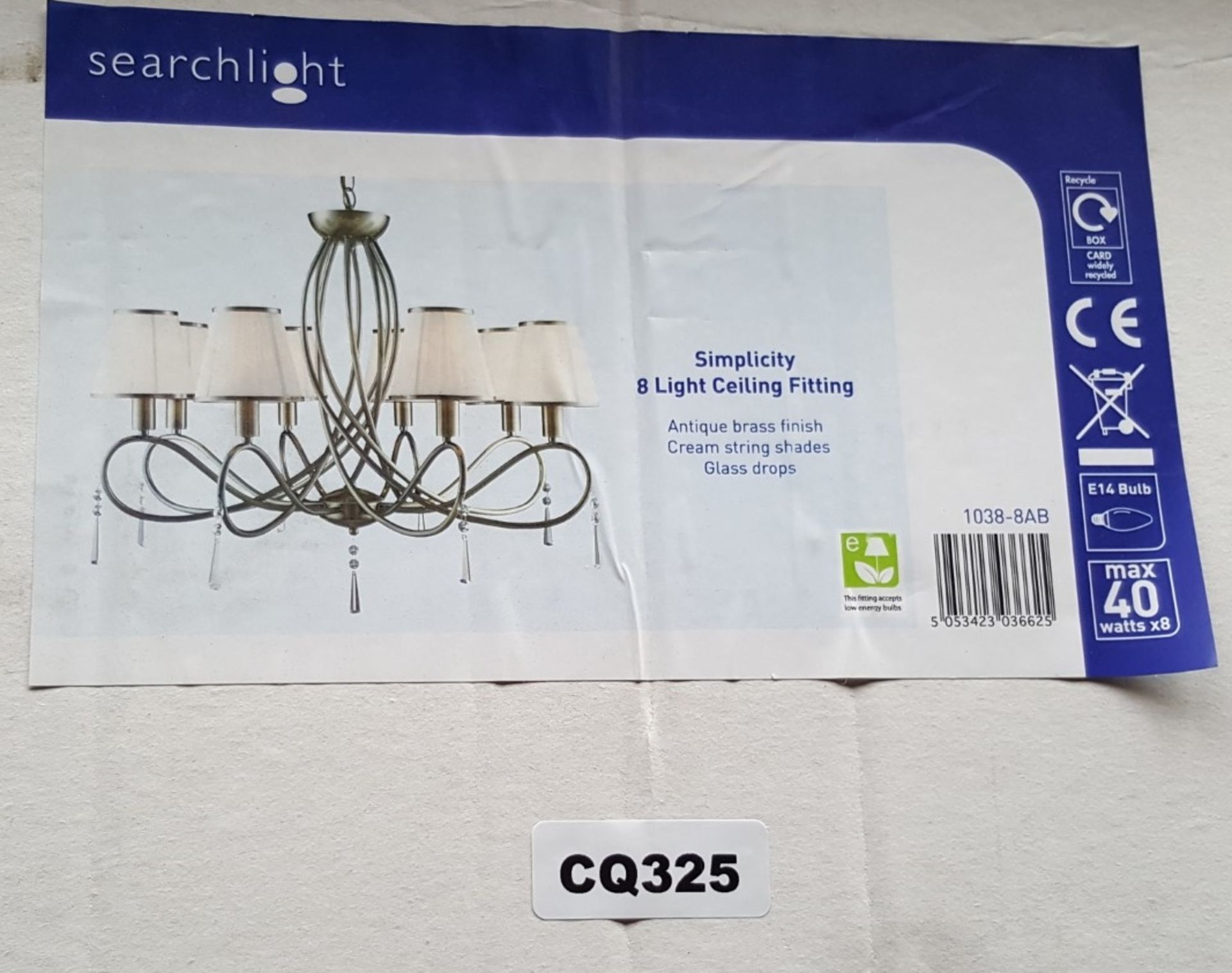 1 x Searchlight Simplicity 8 Light Ceiling Chandelier in Antique Brass - Product Code 1038-8AB - New