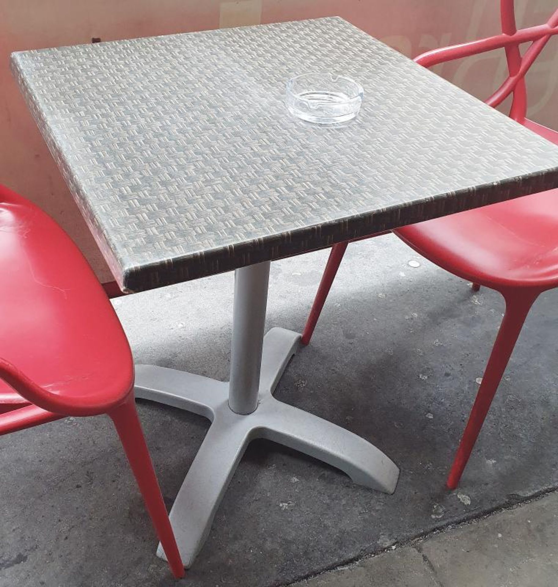 6 x Outdoor Square Bistro Tables With A Rattan-Effect Tops - From A Milan-style City Centre Cafe