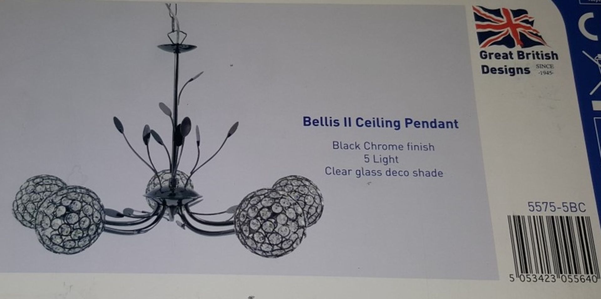 1 x Searchlight 5575-5BC Bellis II 5 Light Ceiling Light Black Chrome - New Boxed Stock - Bild 2 aus 2