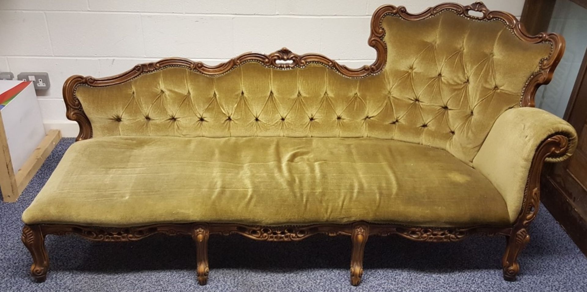 1 x Louis 6th Style Olive Green Velvet Sofa - Ref608