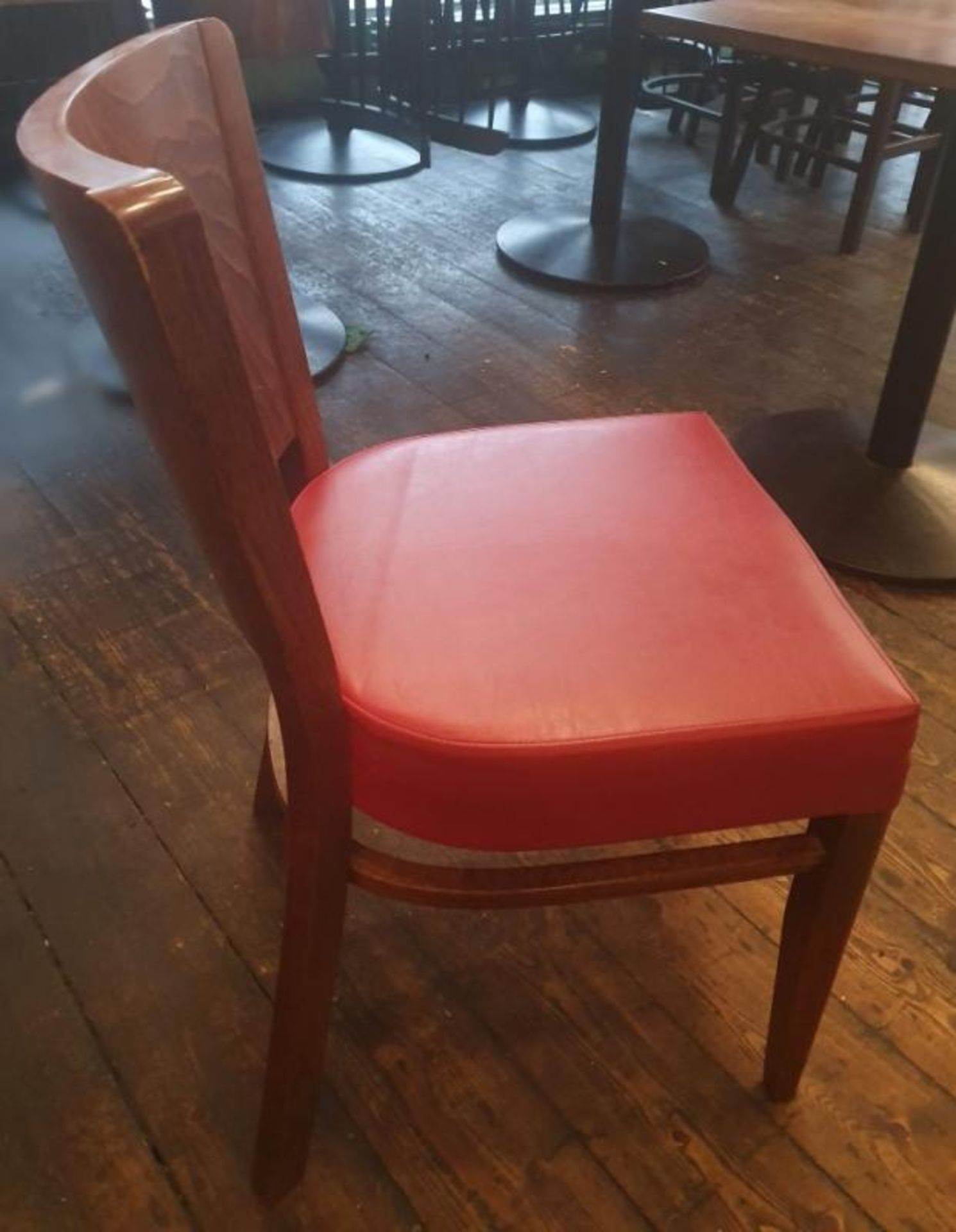 6 x Wooden Dining Chairs With Upholstered Seat Cushions In Red - Recently Taken From A Contemporary - Image 2 of 6