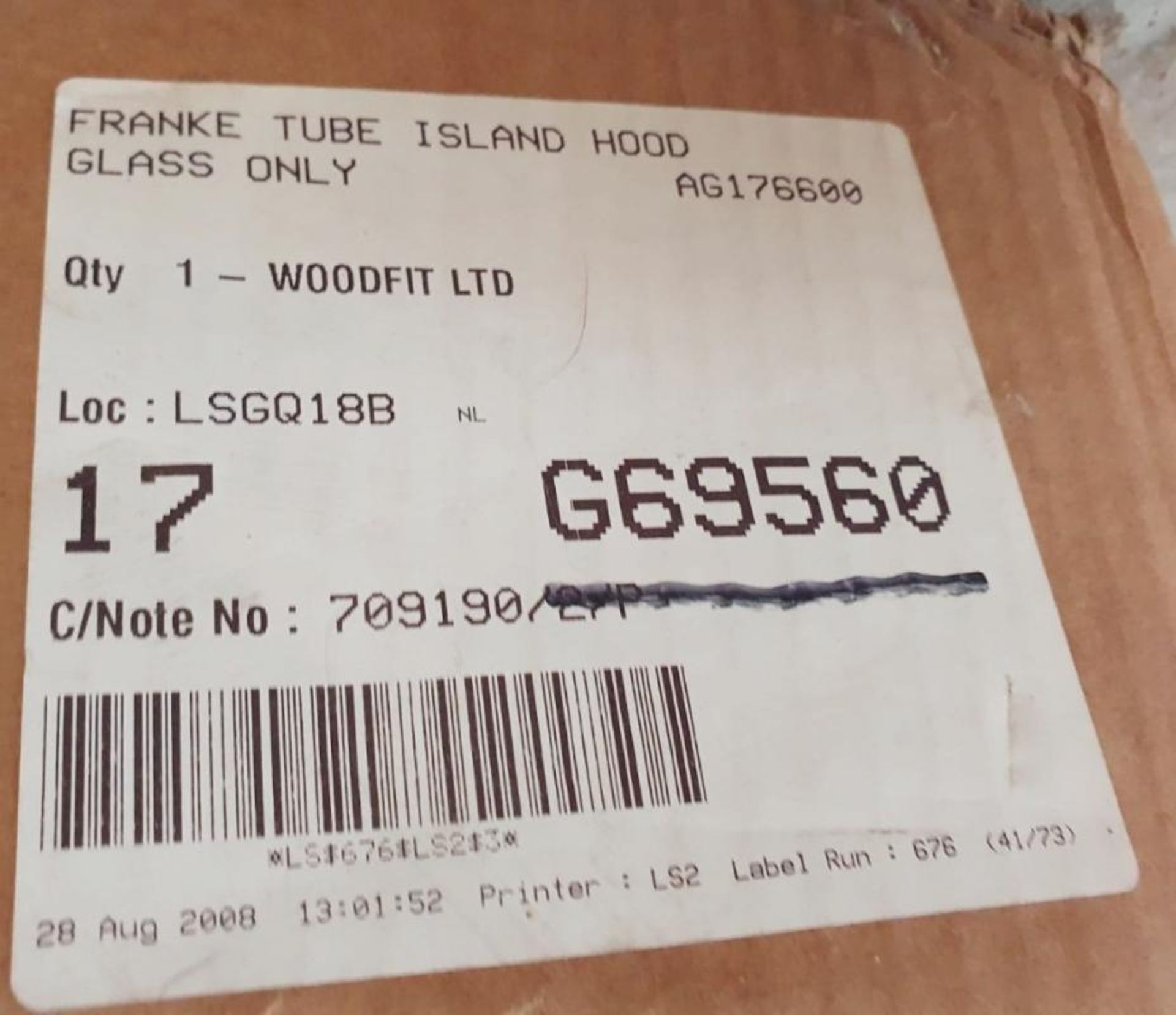 1 x FRANKE Glass For Tube Wall Mounted Hood (Glass only) - Unused Boxed Stock - £1 Start, No Reserve - Image 3 of 4