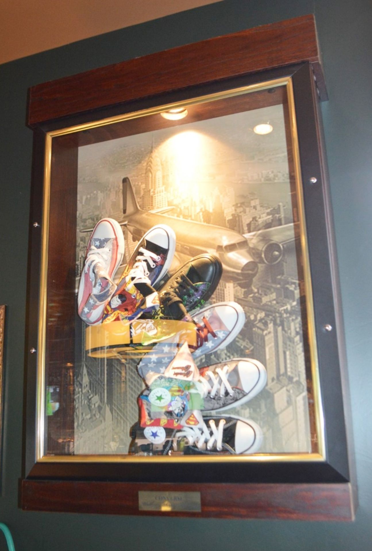 1 x Americana Wall Mounted Illuminated Display Case - NOVELTY CONVERSE SHOES - Includes Various