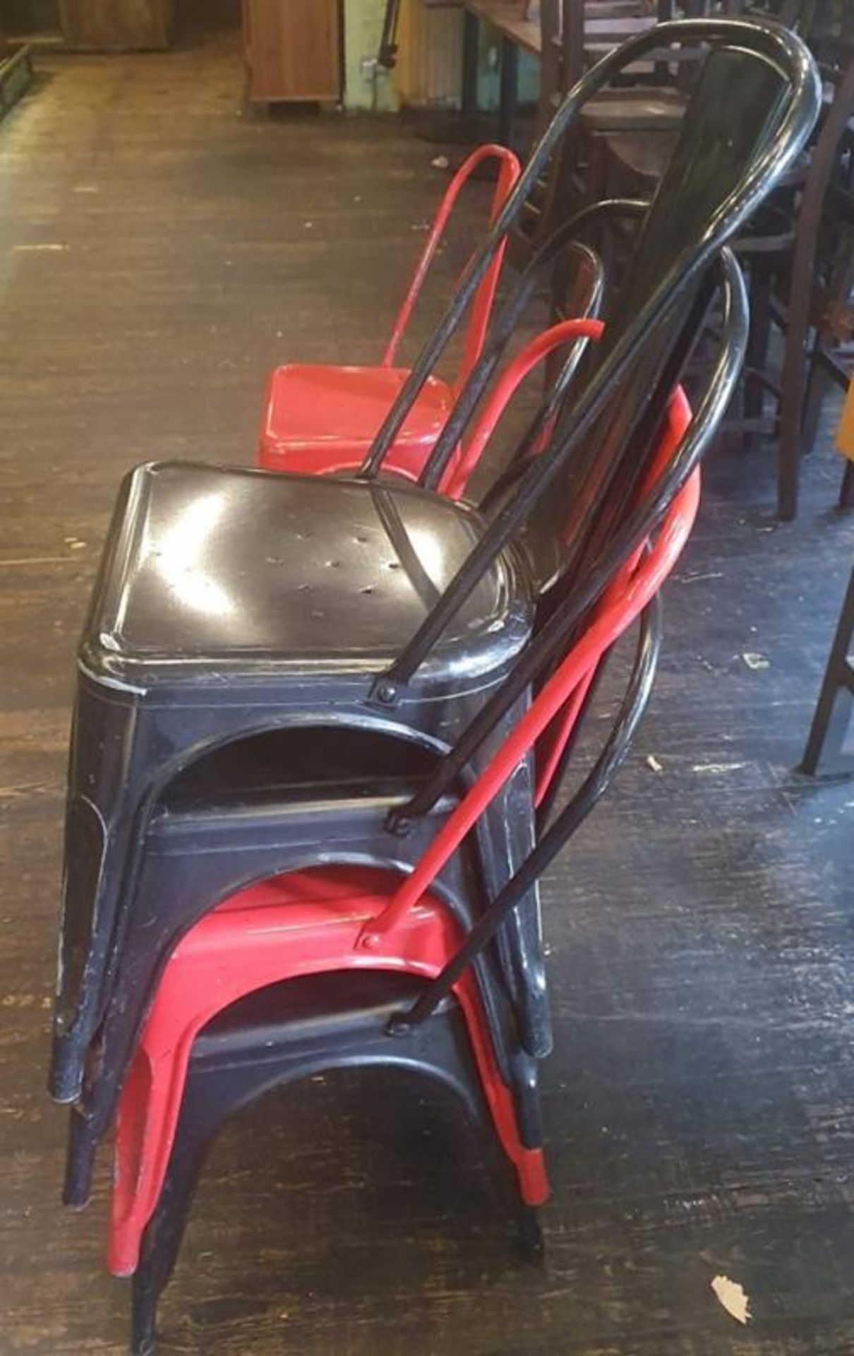 6 x Assorted Rustic Metal Bistro Chairs - Includes 2 x In Red, And 4 x In Black - Recently Taken Fro - Image 5 of 5