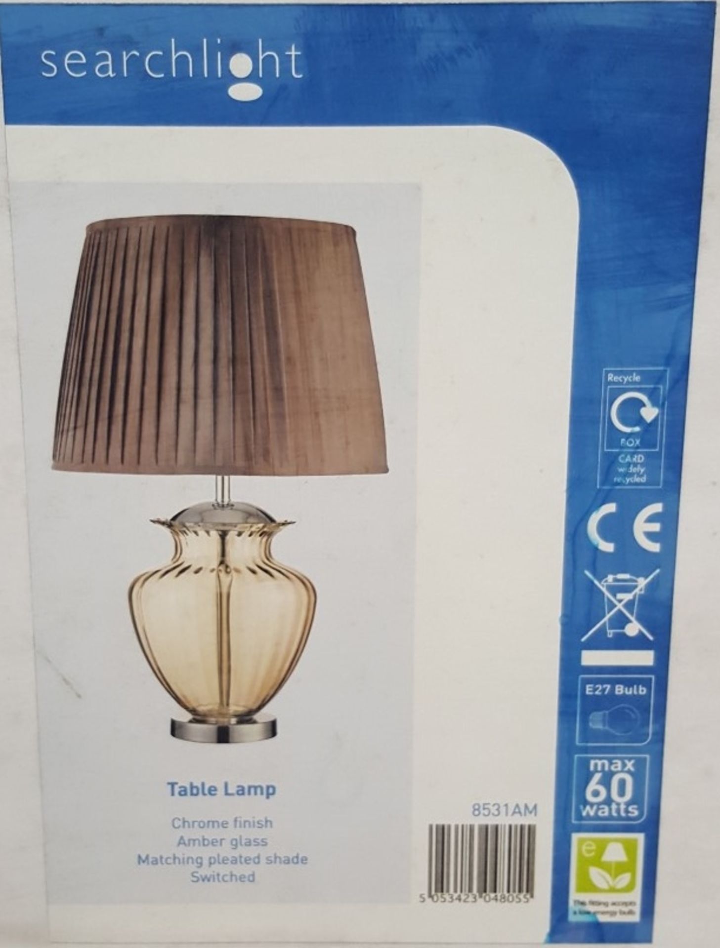 1 x Searchlight 8531AM 1 Light Table Lamp Polished Chrome Amber - New Boxed Stock - CL323