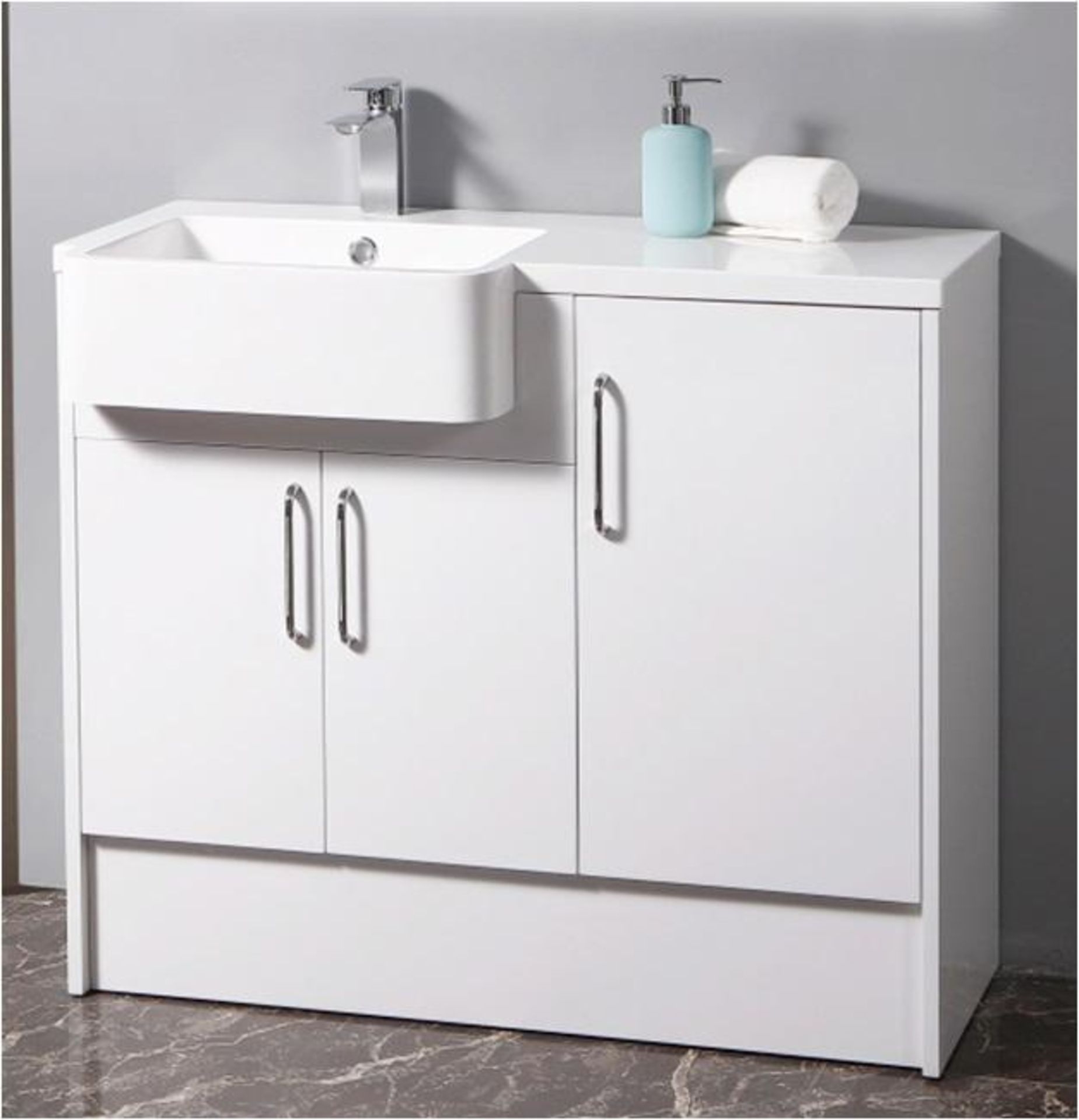 1 x High Gloss White Bathroom Vanity Unit Featuring A Gelcoat Coated Basin And Soft Close Doors - Di - Bild 2 aus 2