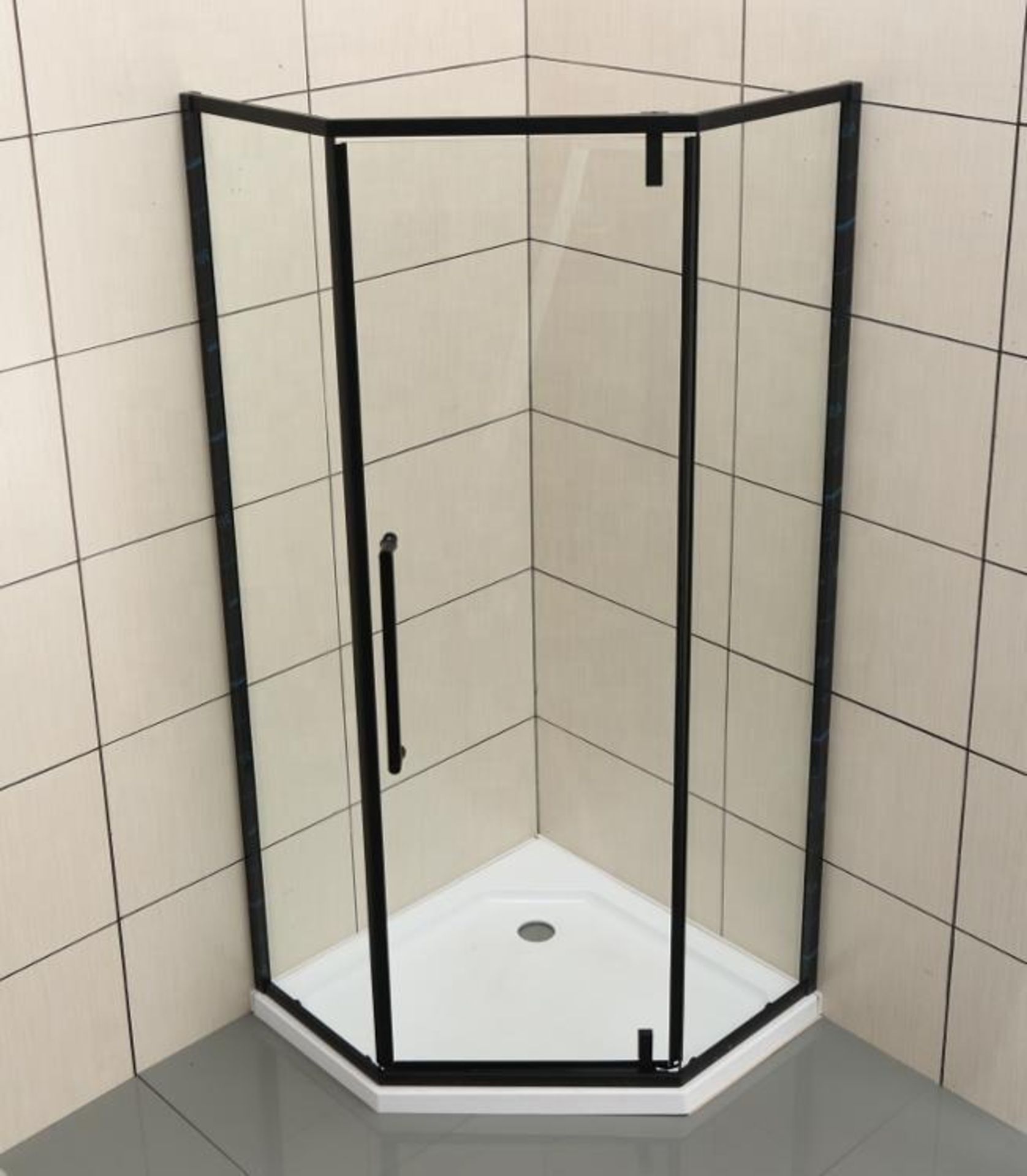 1 x Premium Quality Diamond-Shaped Shower Enclosure With Hinged Door - Frame Colour: Matt Black - Di - Bild 2 aus 4