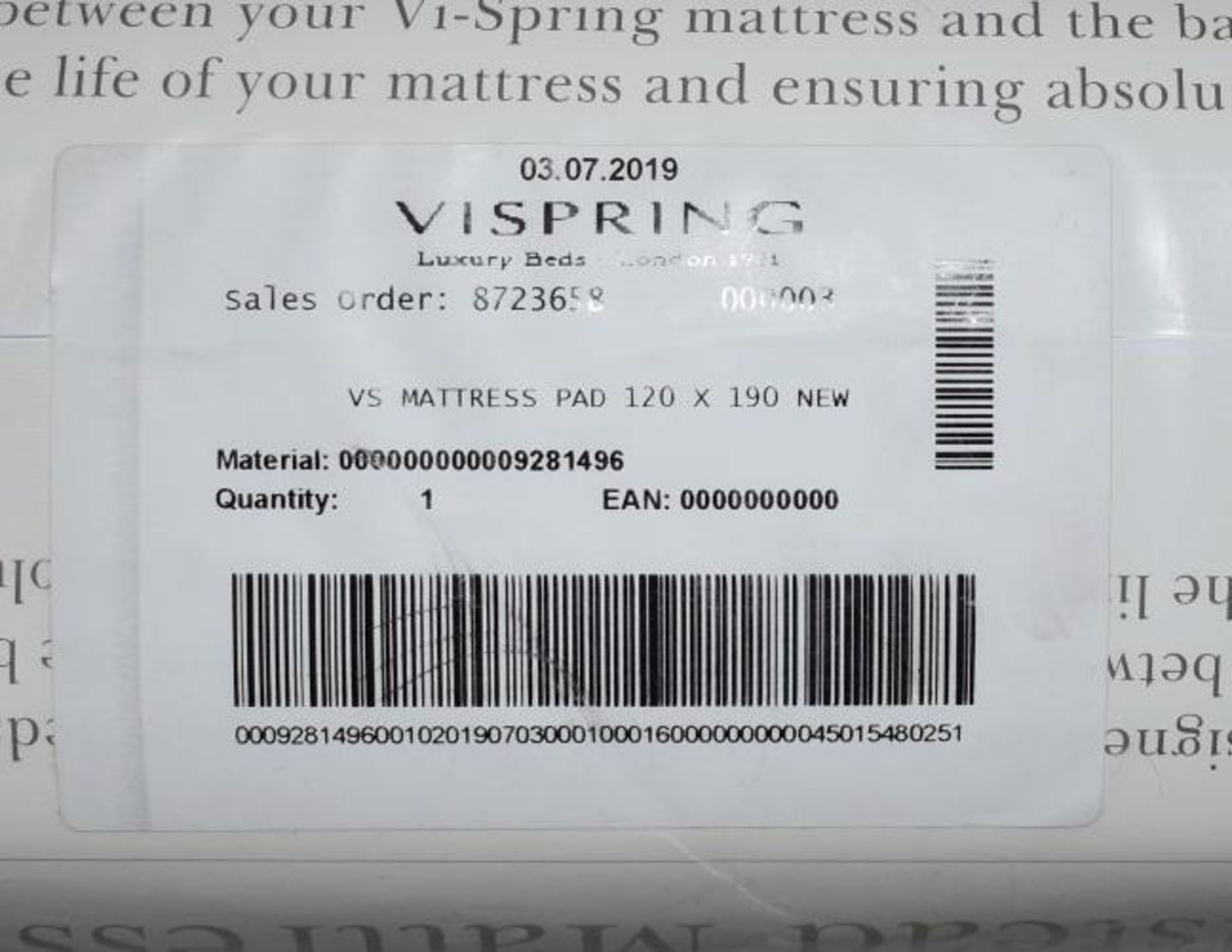1 x VISPRING Beadstead Mattress Pad - Dimensions: 120x190cm - New & Sealed - Original RRP £151.00 - Image 4 of 5