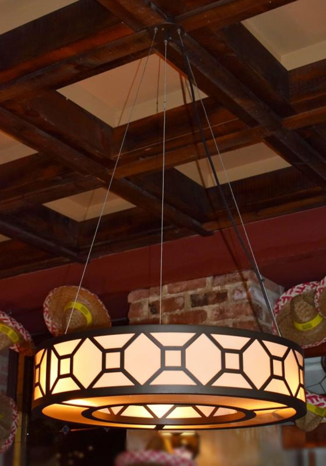 1 x Large Round Suspended Commercial Ceiling Light Fitting Featuring A Leaded Glass Style Shade - Di - Image 2 of 3