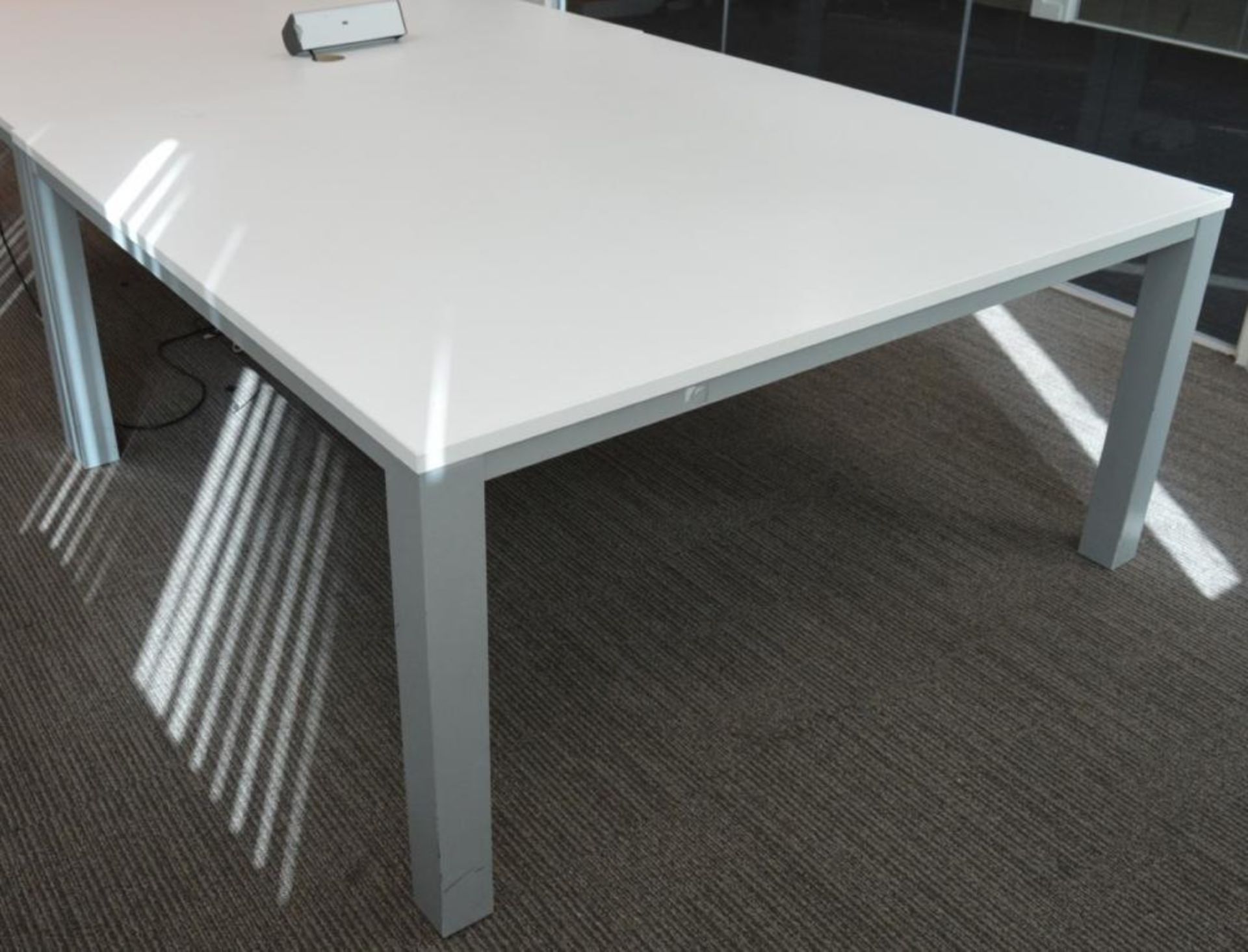 1 x Boardroom Meeting Table Finished With White Surface and Grey Metal Frame - H74 x L160 x W160