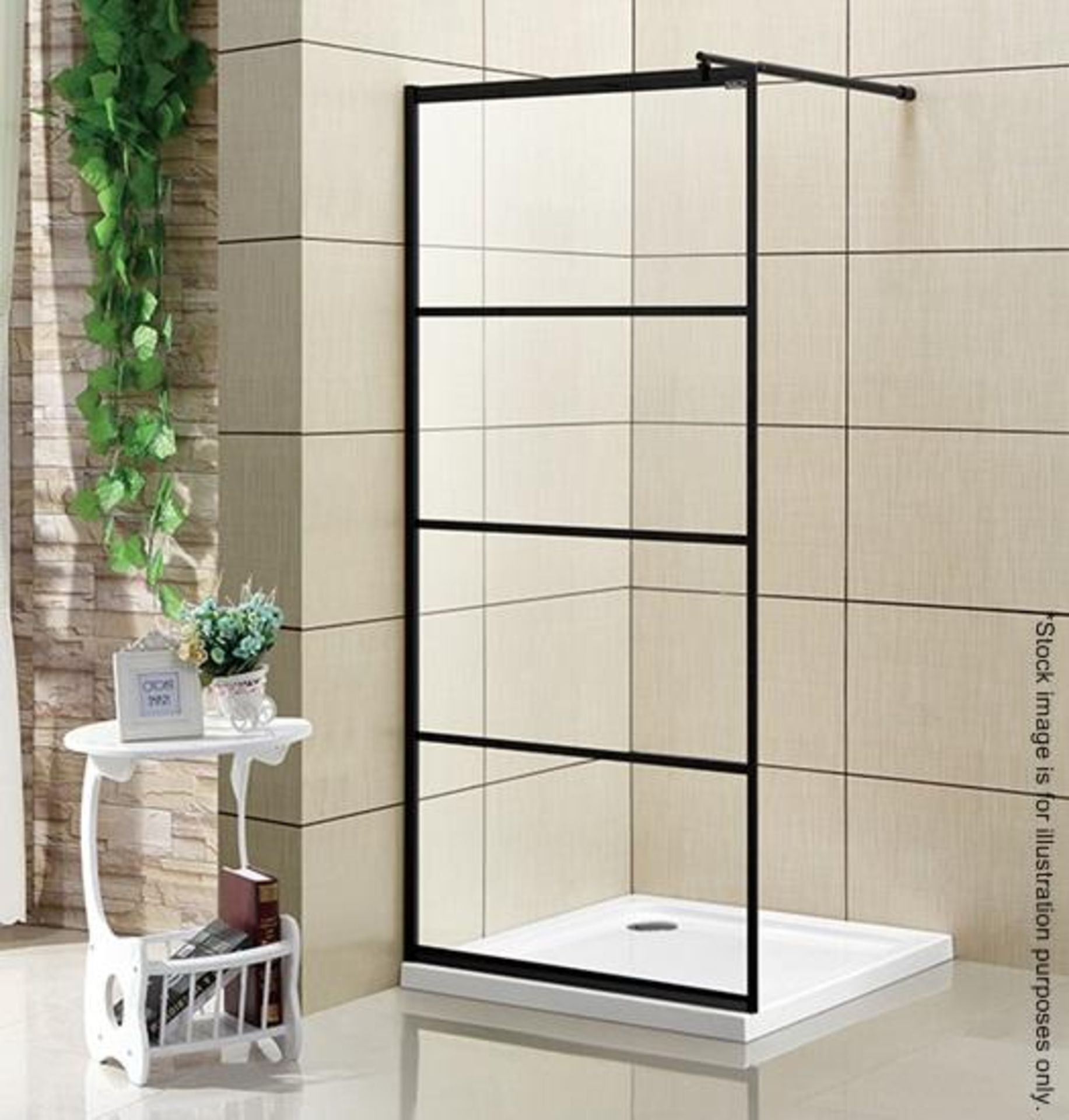 1 x Walk-In Corner Wetroom Shower Screen Featuring An Aluminum Frame In Matt Black And Tempered Safe