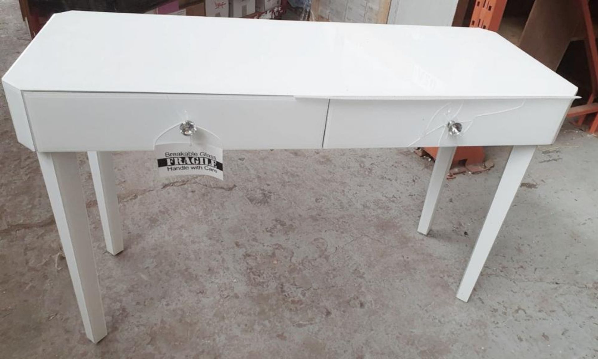 1 x White 2-Drawer Glass Fronted Dressing Table In White *Please Read Condition Report* £1 Start, No - Image 6 of 9