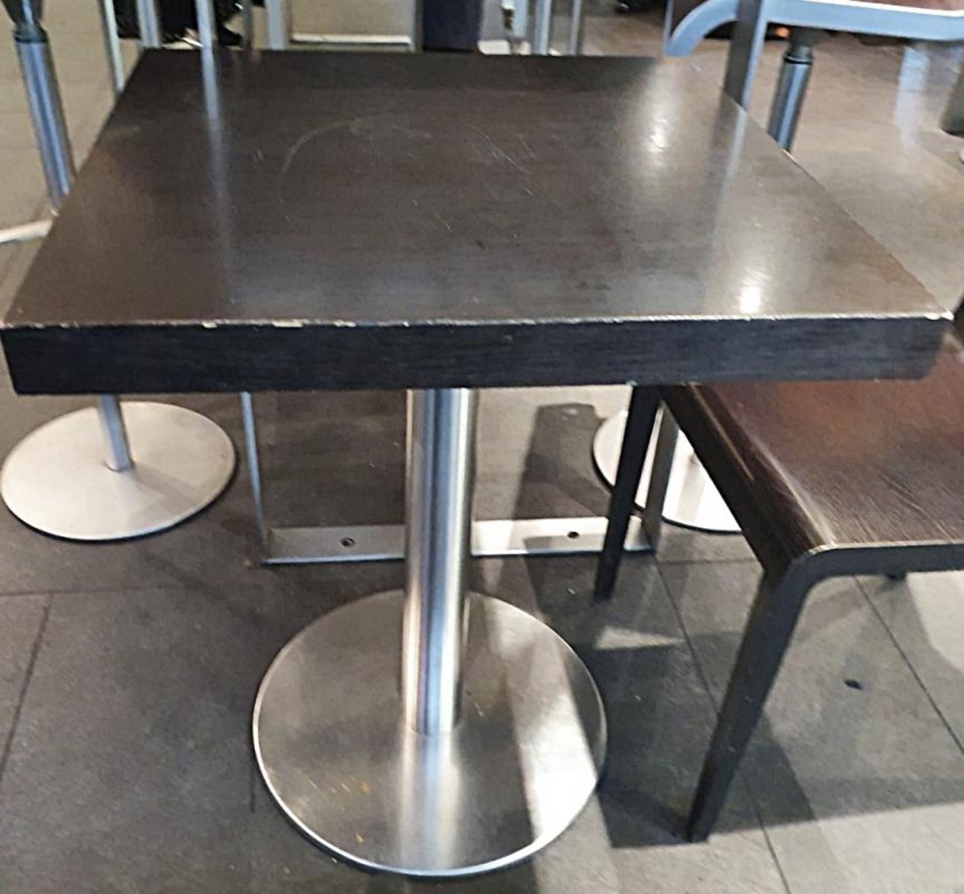 4 x Square Wood-Topped Bistro Tables With Metal Bases + 4 x Matching Wooden Chairs - Image 2 of 4