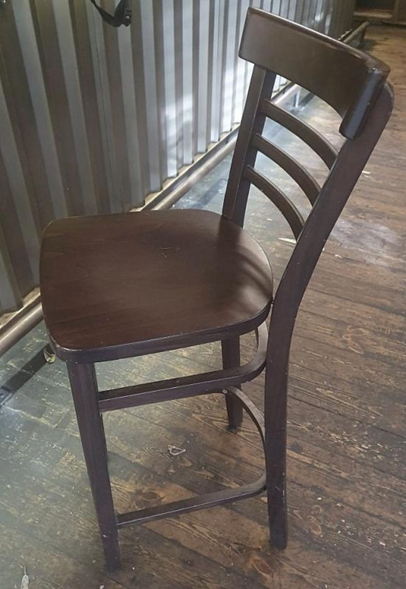 5 x Tall Wooden Bar Stools In A Dark Wood Stain - Recently Taken From A Contemporary Caribbean Resta - Image 3 of 5