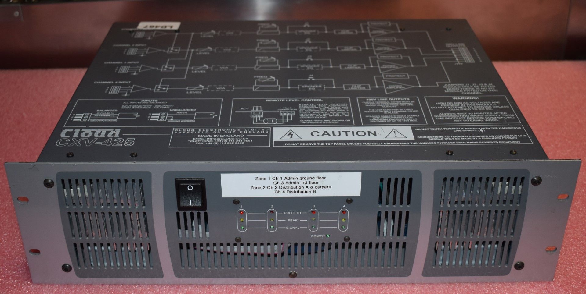 1 x Cloud CXV-425  Power Amplifier - 100v, 4x 250w, Transformer Less - Rackmount Unit 3U - CL409 - - Image 3 of 6