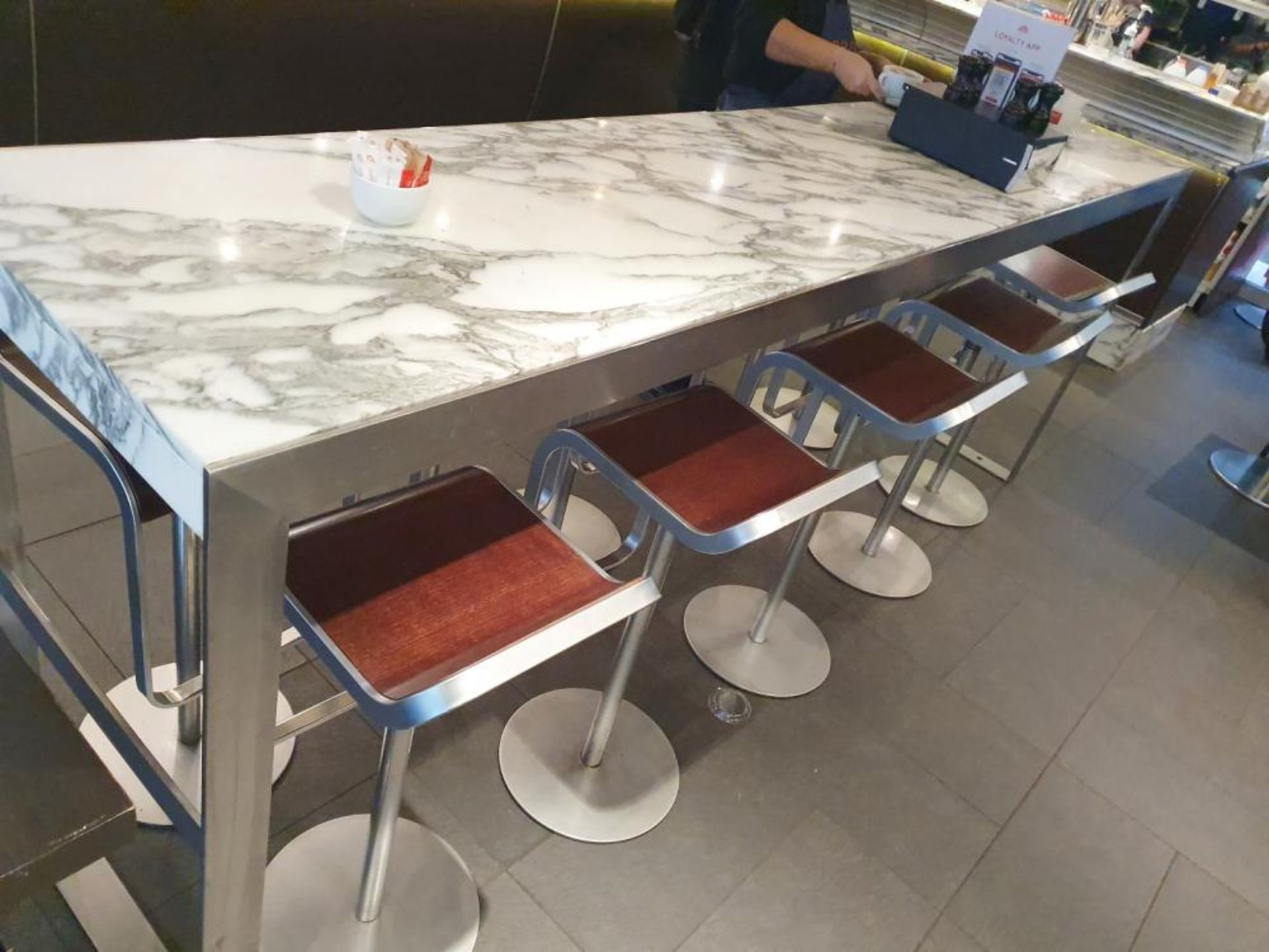 1 x White Marble/Granite Topped Cocktail Table - From A Milan-style City Centre Cafe - Image 2 of 7