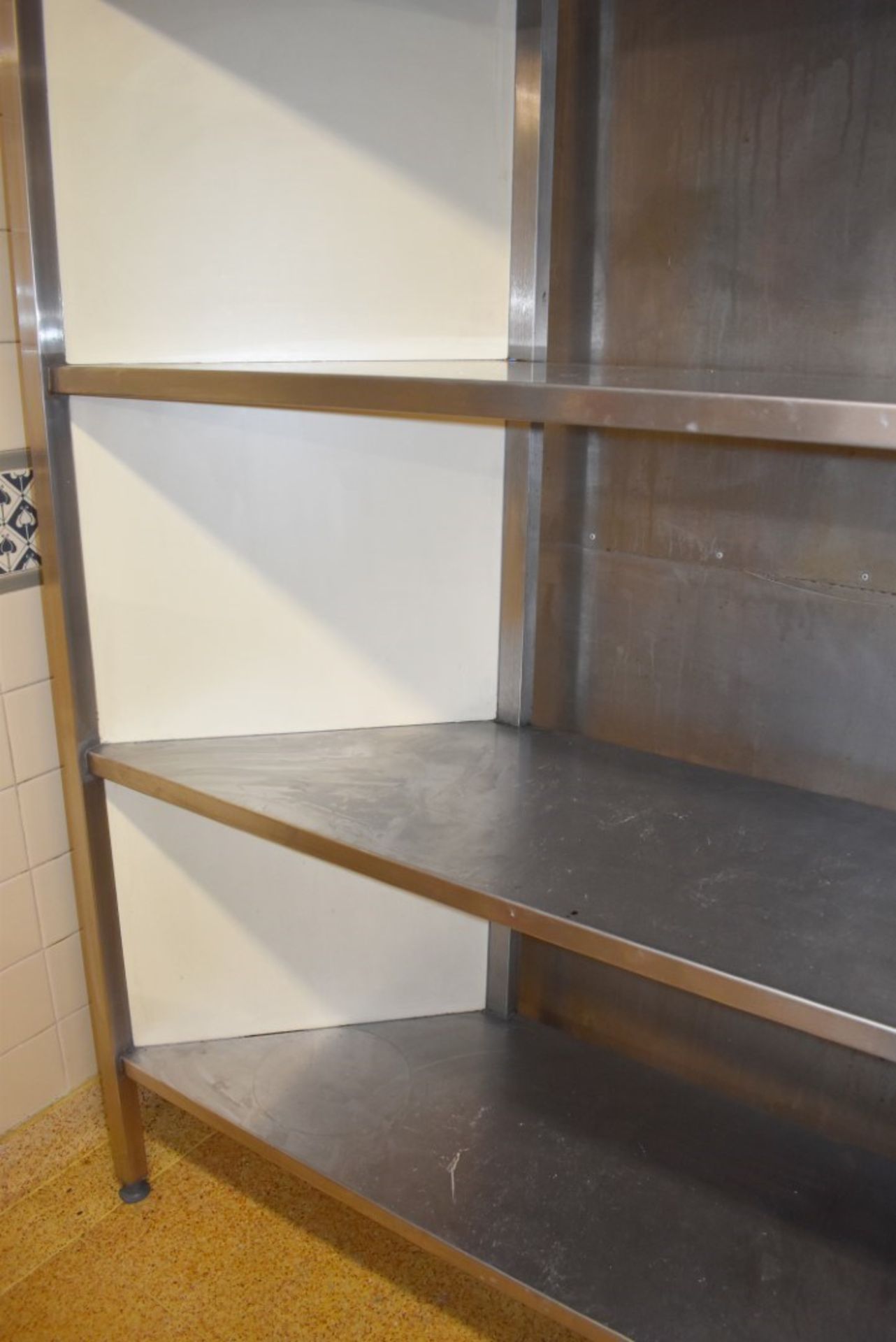 1 X THREE TIER STAINLESS STEEL STORAGE SHELF UNIT WITH SOLID BACK AND SIDES - Image 3 of 5