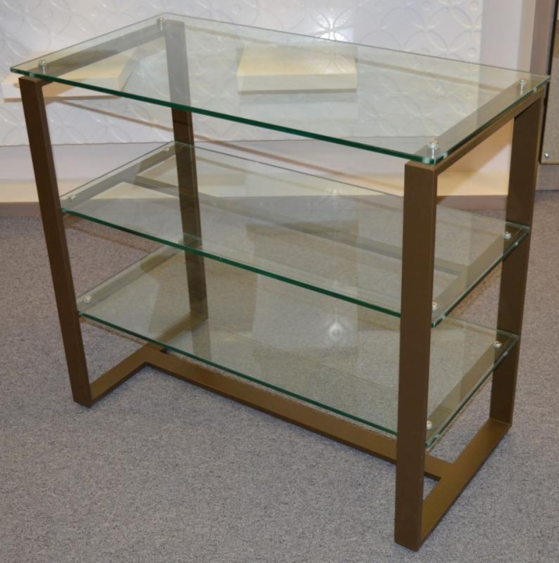 2 x Contemporary 3-Tier Glass Retail Display Shelving Units - Taken From A Well-Known Shoe Store