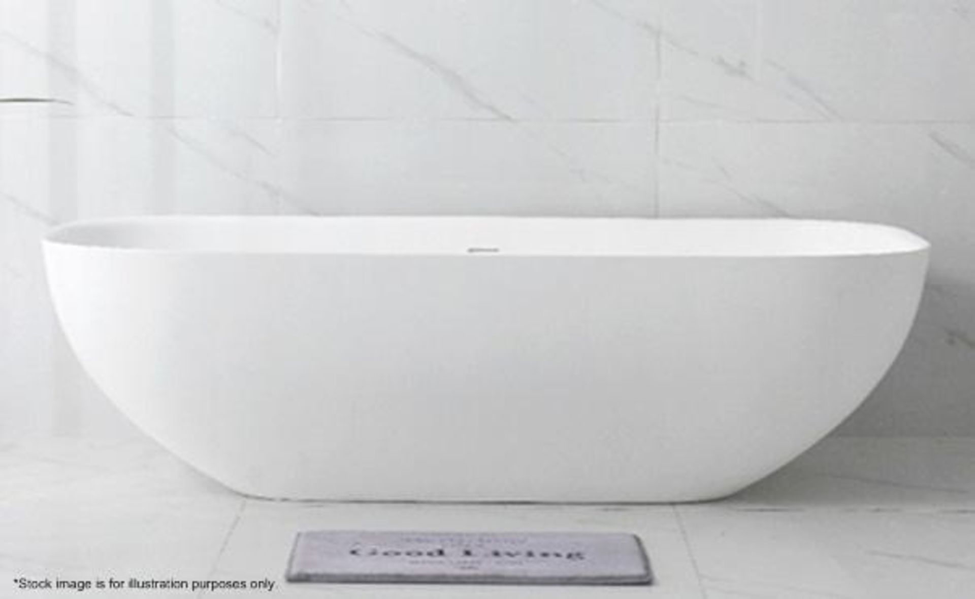 1 x Freestanding Poly Marble Bath With An White Matt Finish - Dimensions: 1700x850x570mm - Brand New