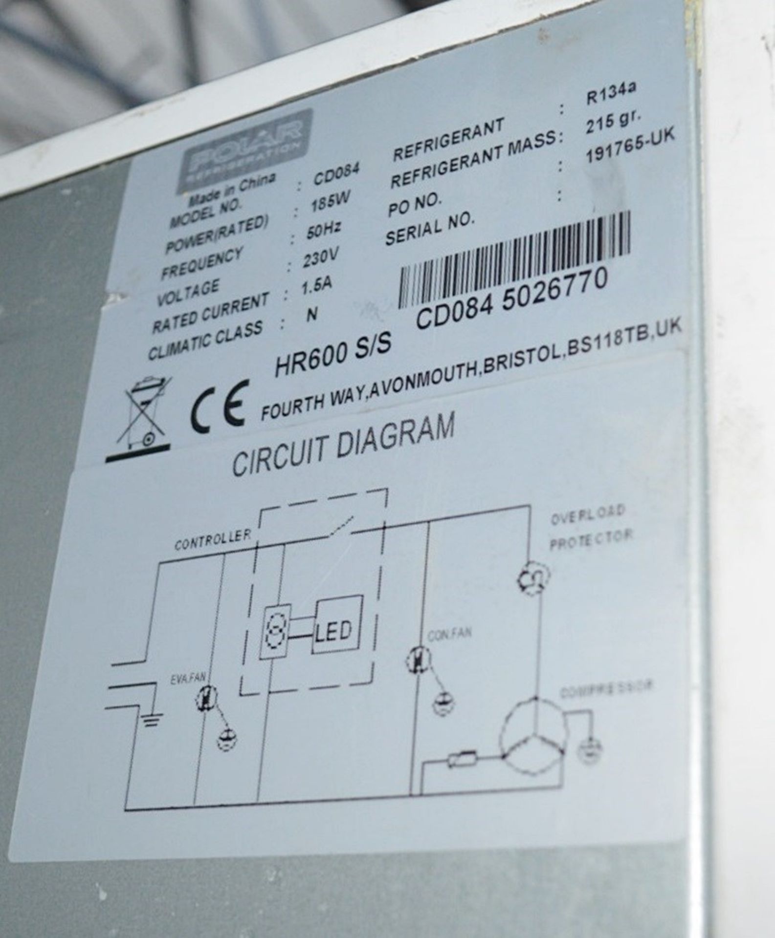 1 X POLAR CD084 600 LTR SINGLE DOOR UPRIGHT FRIDGE - RECENTLY REMOVED FROM A - Image 7 of 7