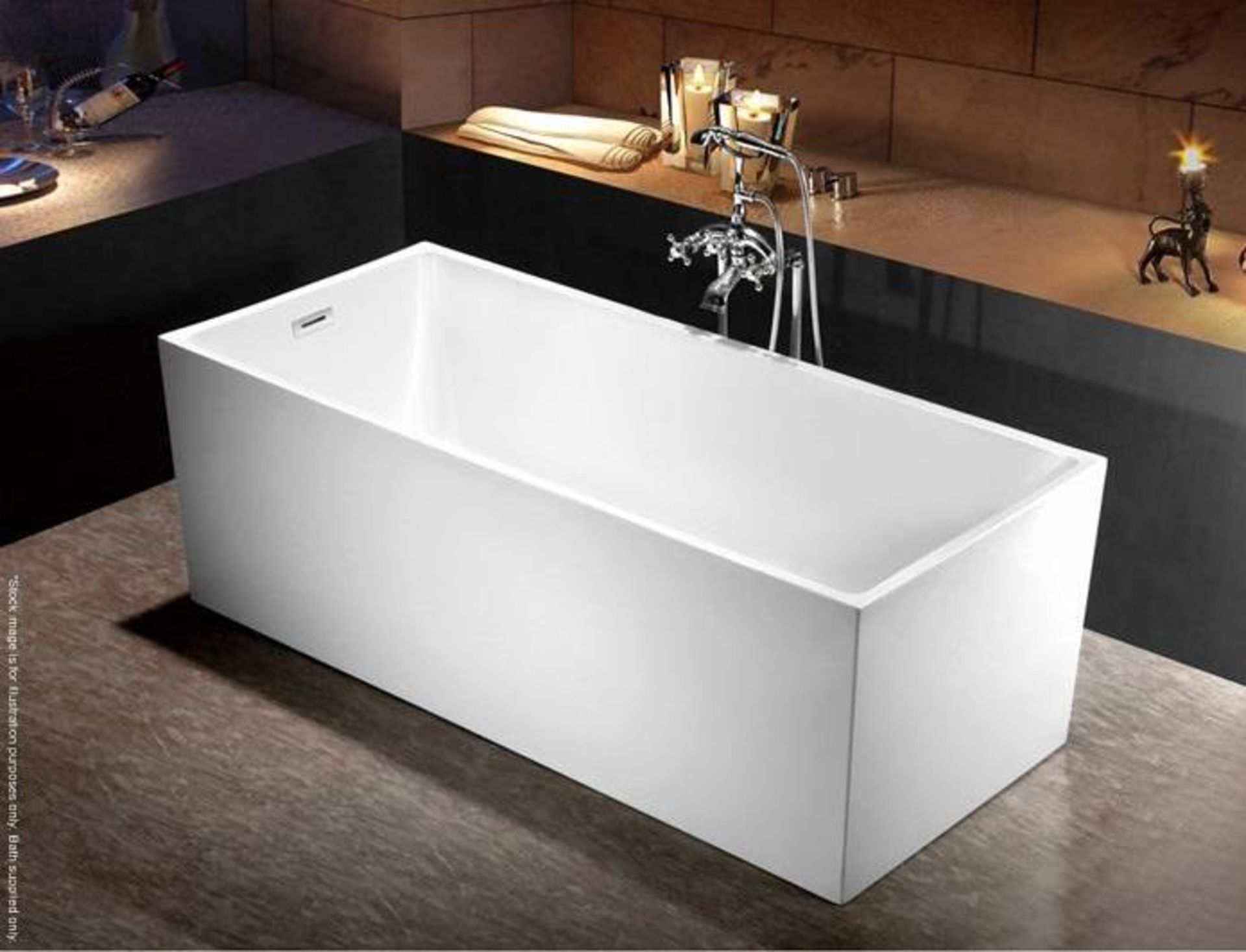 1 x Seamless Freestanding Acrylic Rectangular Soaking Bath Tub - Dimensions: 75x140x58cm - Brand New