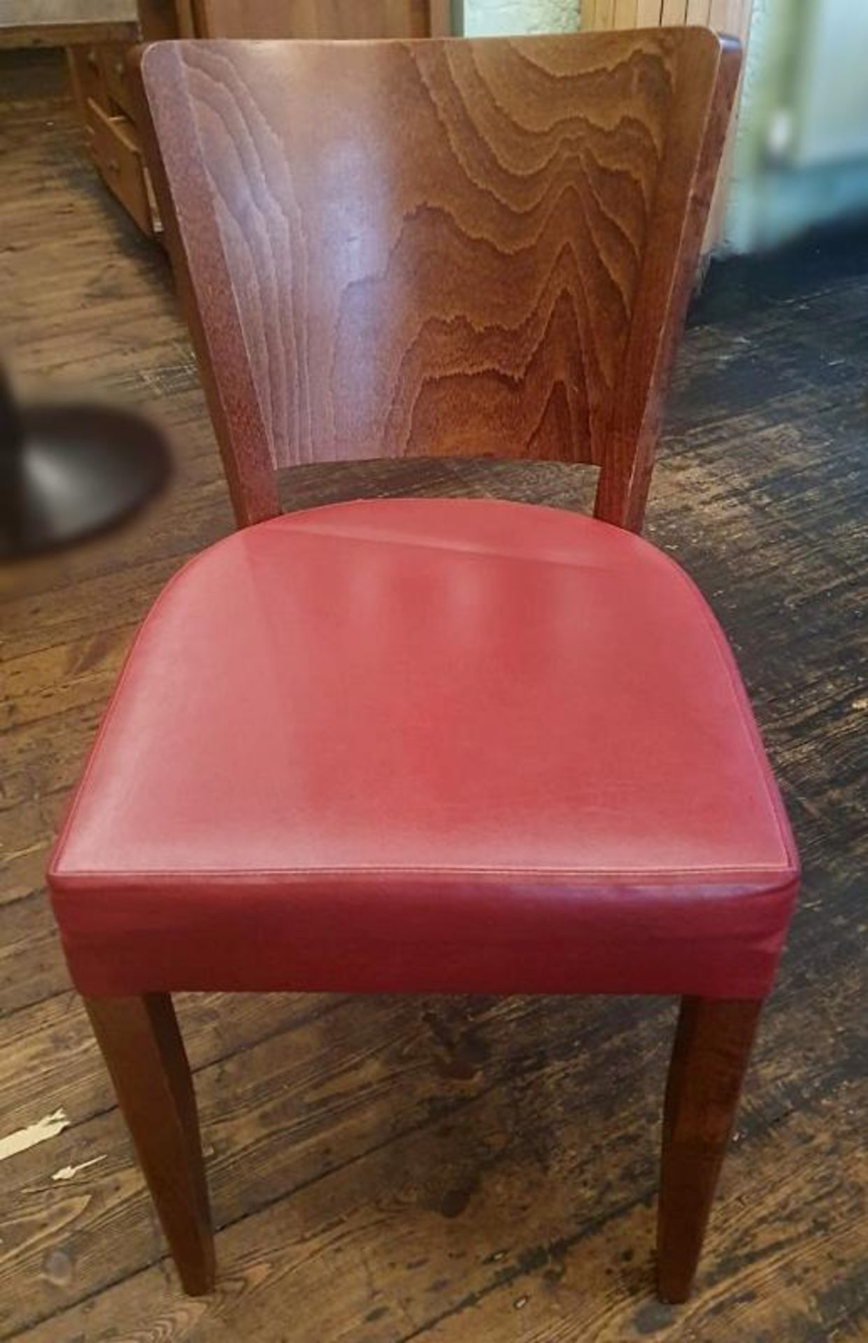 6 x Wooden Dining Chairs With Upholstered Seat Cushions In Red - Recently Taken From A Contemporary
