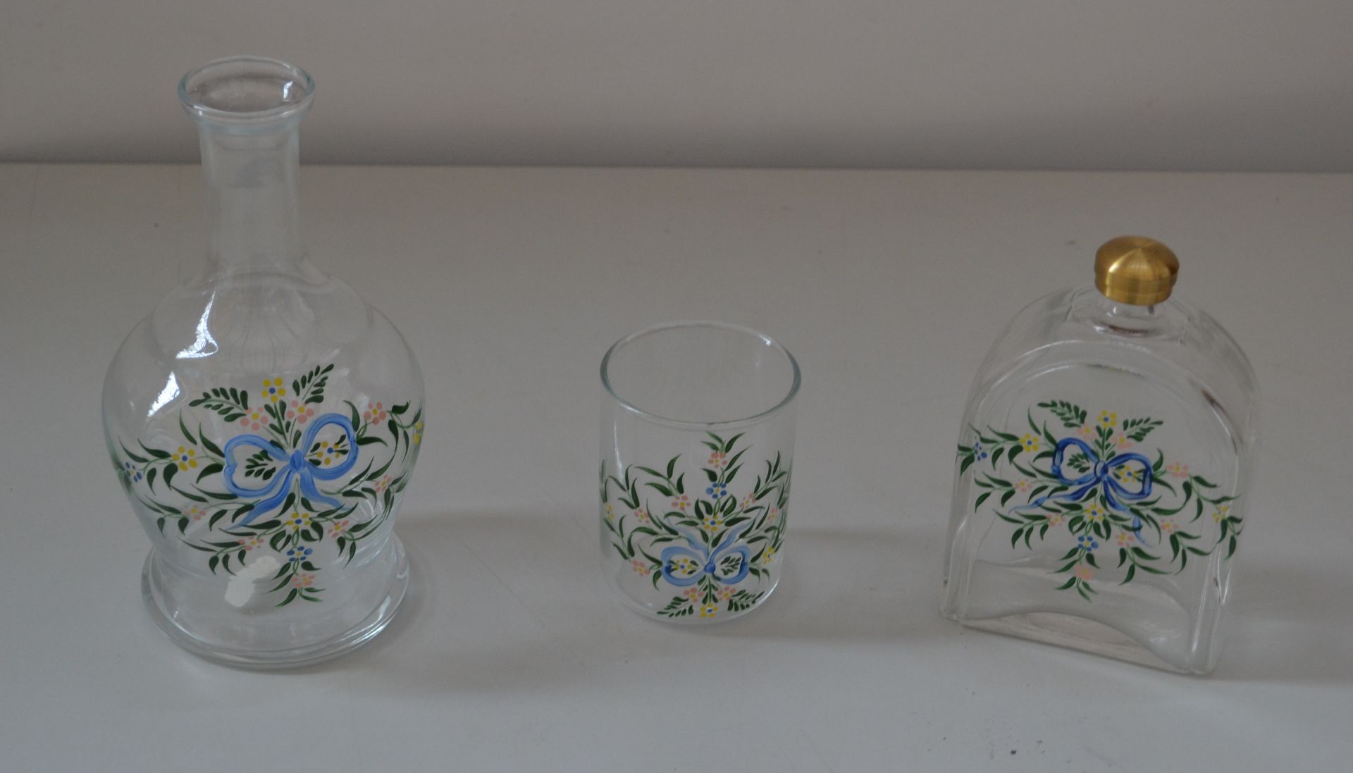 1 x Glass Drinking Set With Flower Pattern - Ref J2165 - CL314