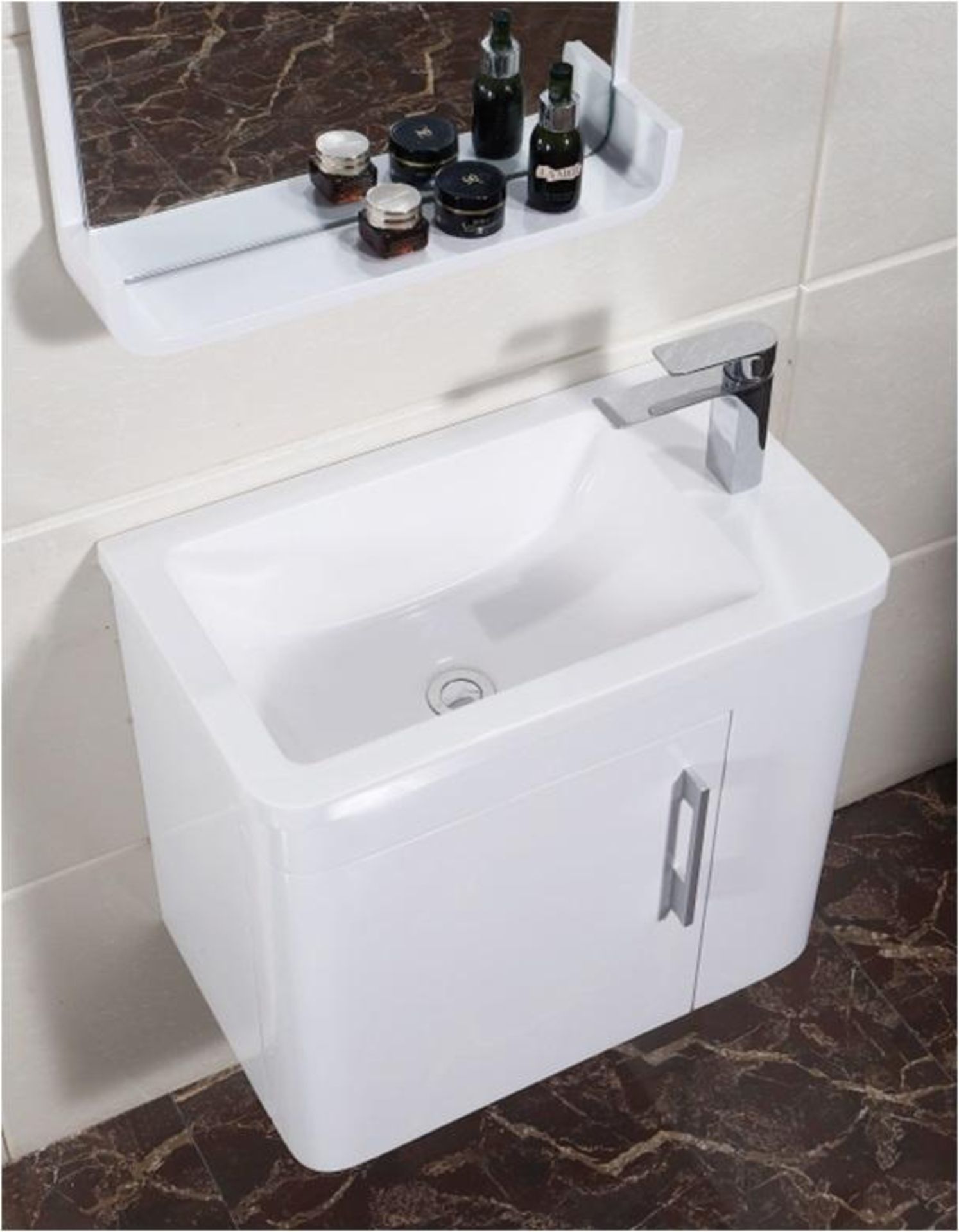1 x Wall Hung Bathroom Vanity Unit Featuring A Gelcoat Coated Basin And Soft Close Drawers - Image 2 of 2