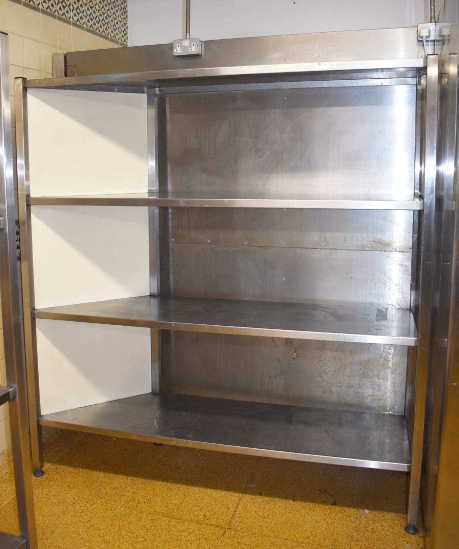 1 X THREE TIER STAINLESS STEEL STORAGE SHELF UNIT WITH SOLID BACK AND SIDES - Image 2 of 5