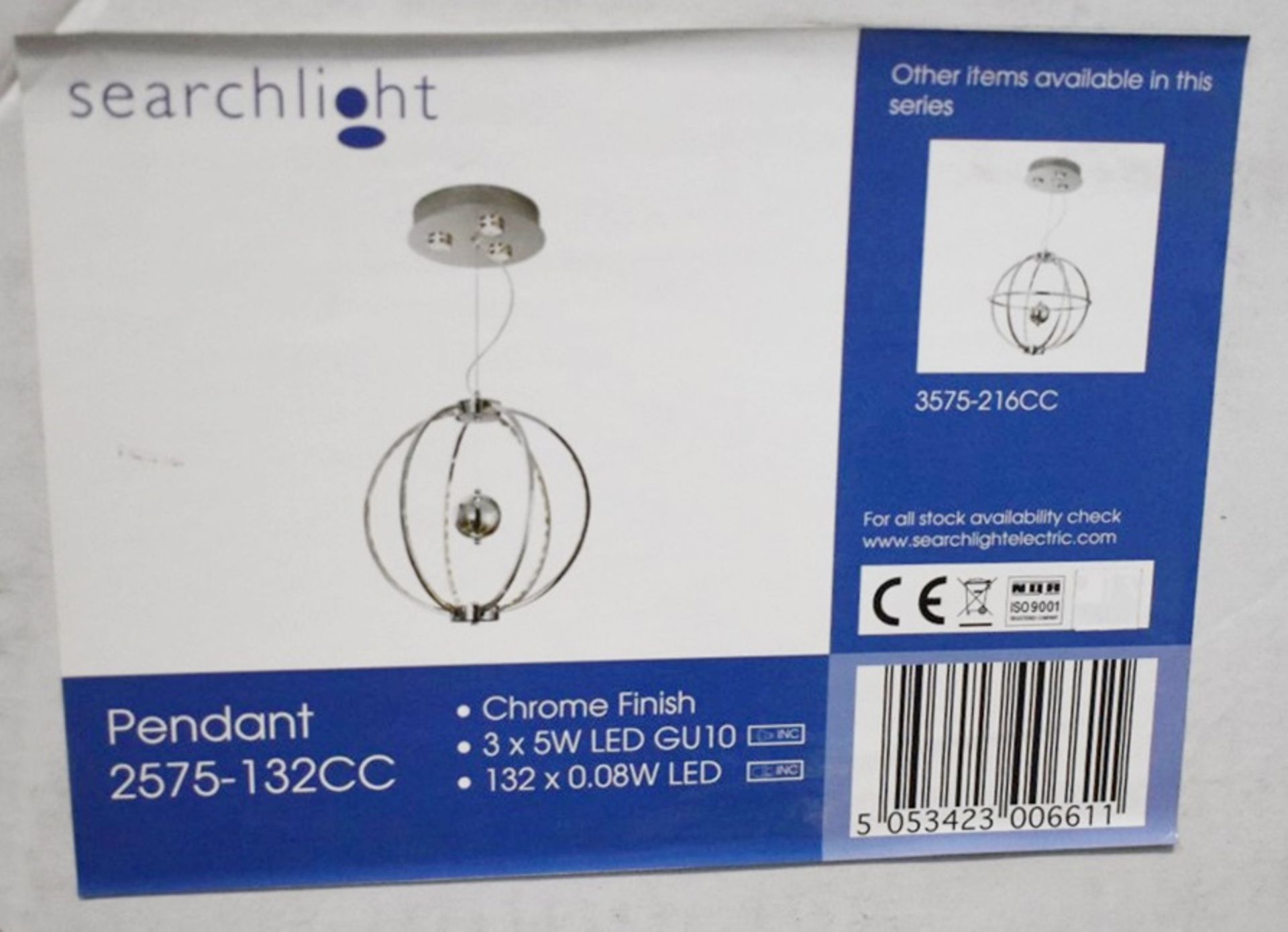 1 x Searchlight Gyro LED Small Ceiling Pendant, Polished Chrome - New Boxed Stock - Ref: 2575-132CC - Image 3 of 3