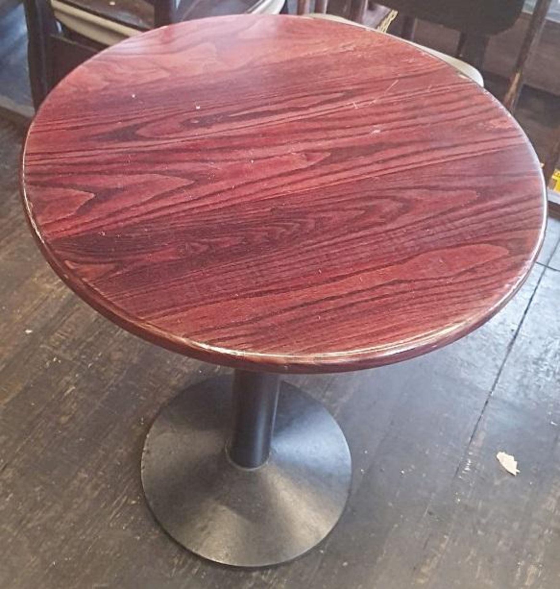 3 x Round Bistro Tables With Cherry Wood Tops - Dimensions: Diameter 61cm, Height 77cm - Recently Ta - Bild 2 aus 3