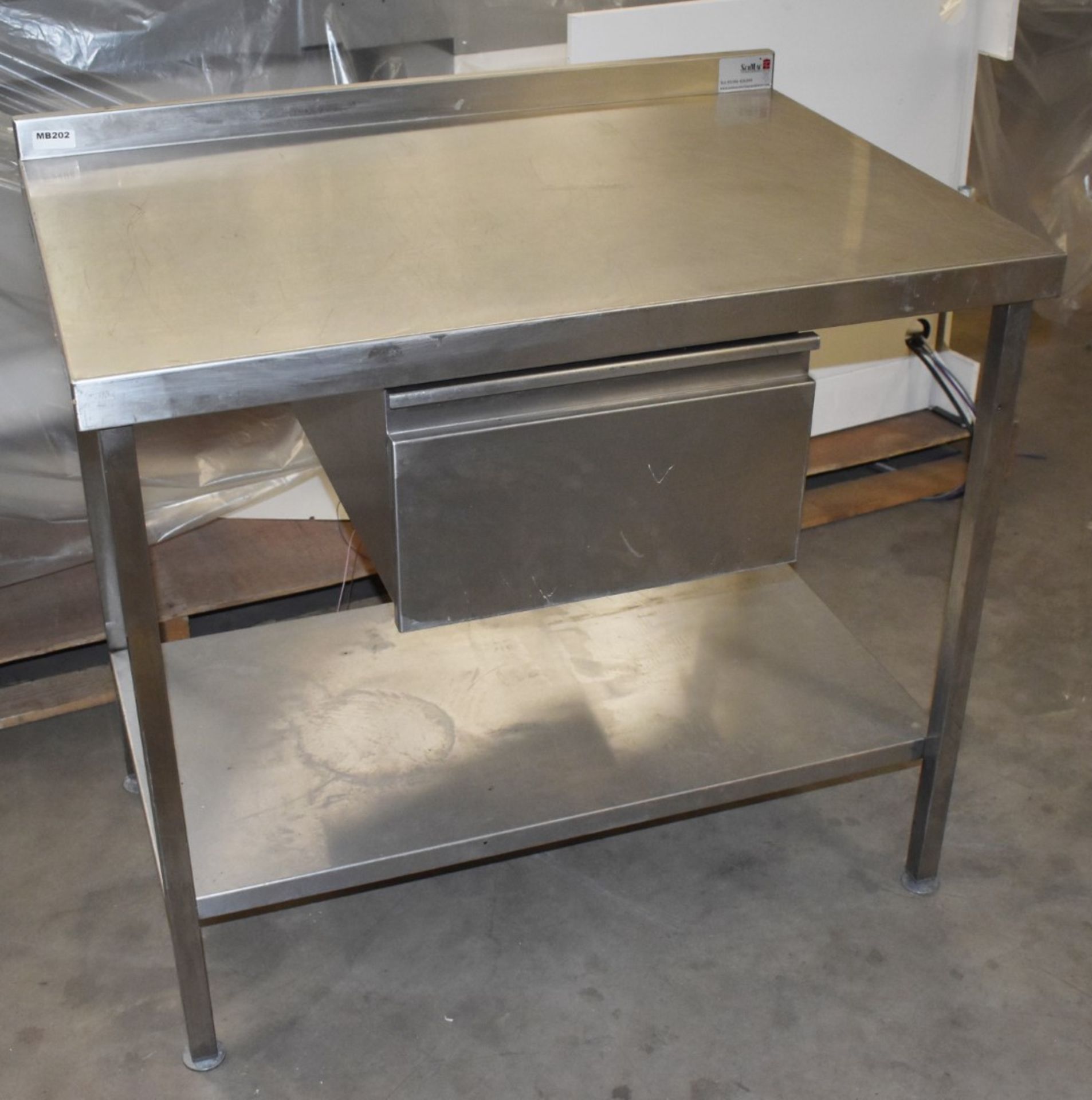 1 x Stainless Steel Prep Bench With Undershelf, Upstand and Central Drawer - H86 x W100 x D70