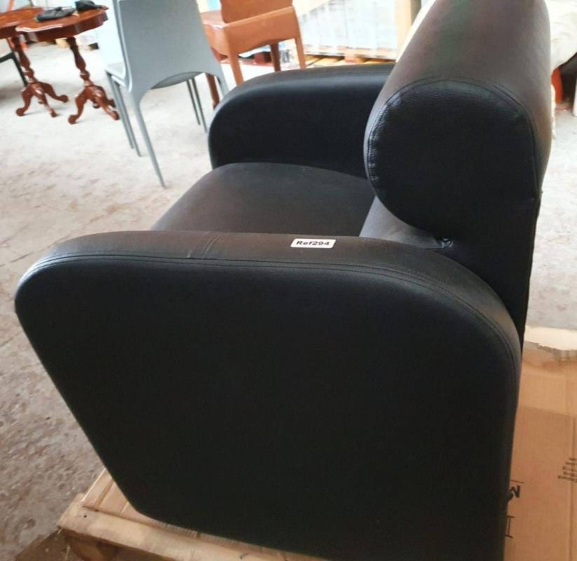 1 x Curved Armchair In Faux Black Leather - Preowned - £1 Start, No Reserve - Ref: 294 / WH1 - CL011 - Image 4 of 7