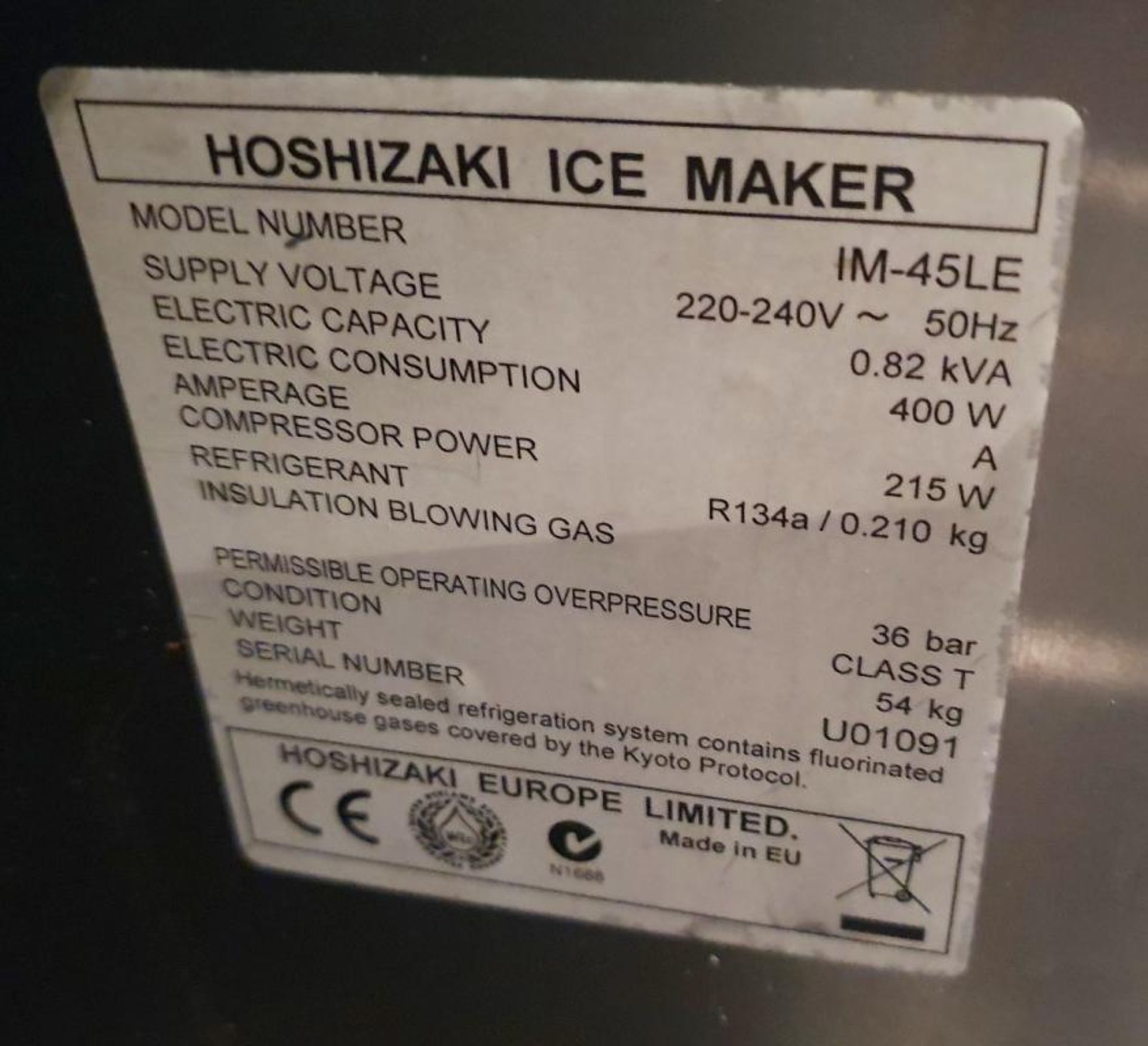 1 x Hoshizaki Ice Maker - Model IM-45LE - Self Contained Ice Cube Maker With Stainless Steel Finish - Image 2 of 2