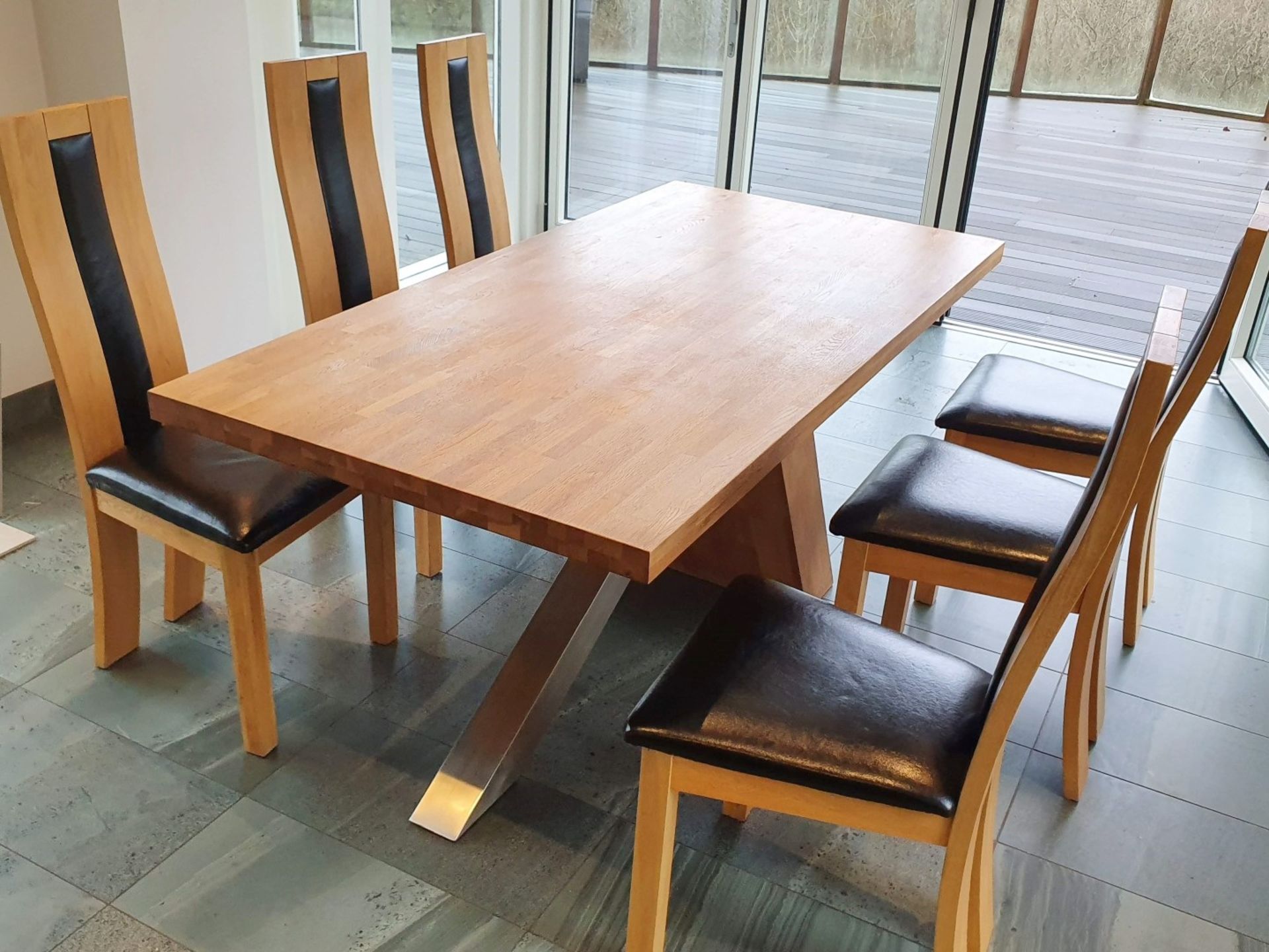 1 x Solid Oak 1.8 Metre Dining Table With 6 x High Back Dining Chairs - Pre-owned In Great Condition - Image 8 of 12