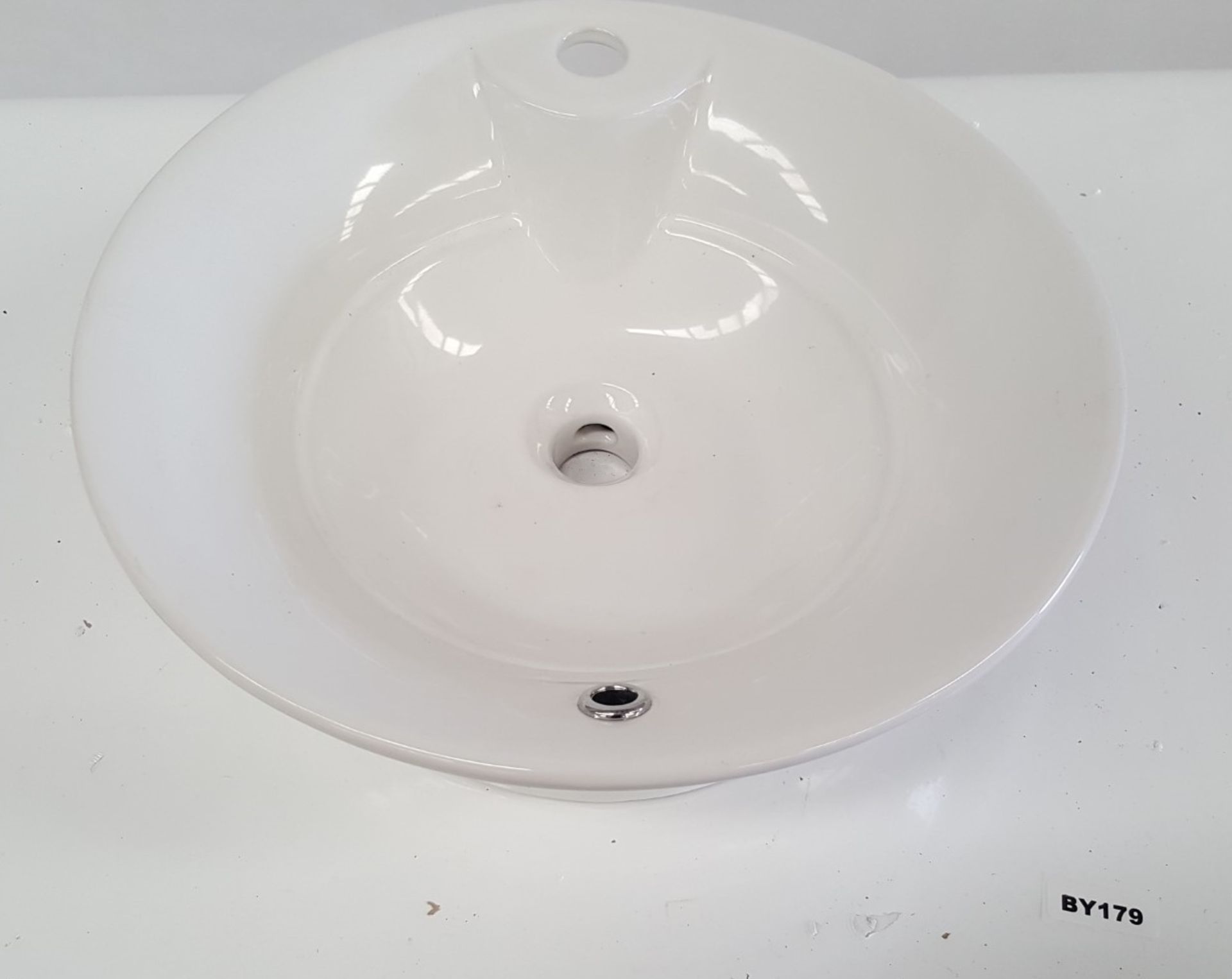 1 x Free Standing White Ceramic Vanity Round Basin - Ref BY179