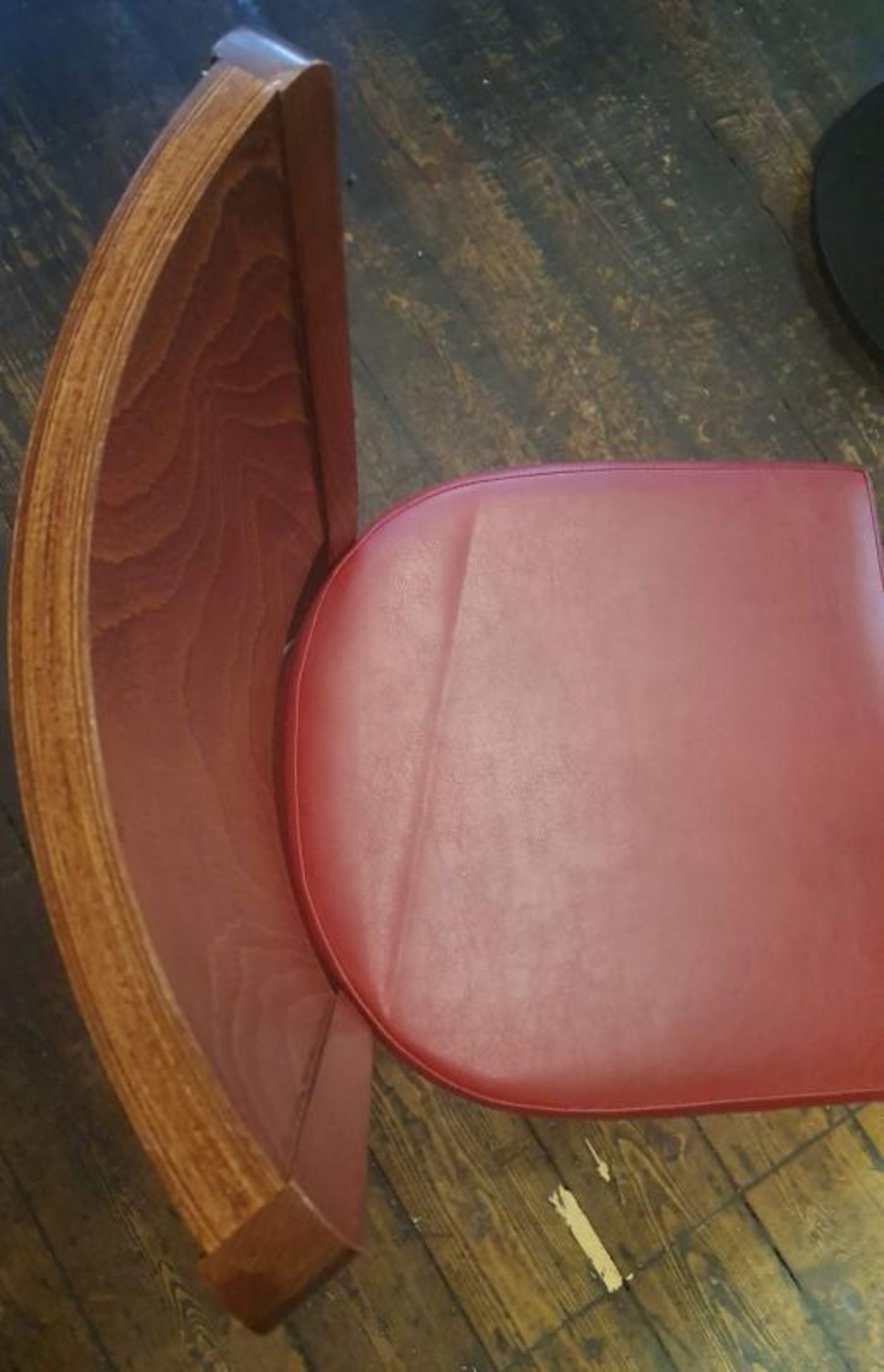 6 x Wooden Dining Chairs With Upholstered Seat Cushions In Red - Recently Taken From A Contemporary - Image 5 of 6